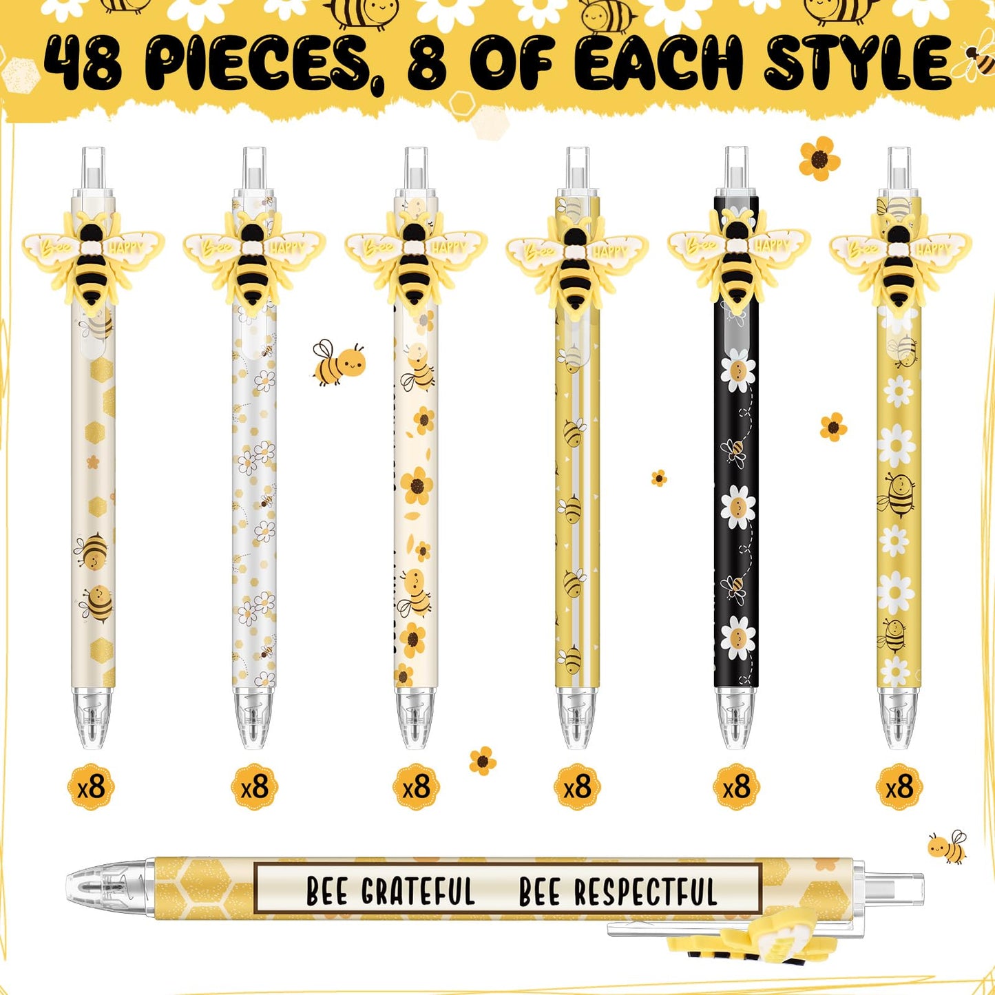 Jetec 48 Pcs Back to School Gifts Inspirational Bee Pens Cute Ballpoint Pens Bulk Employee