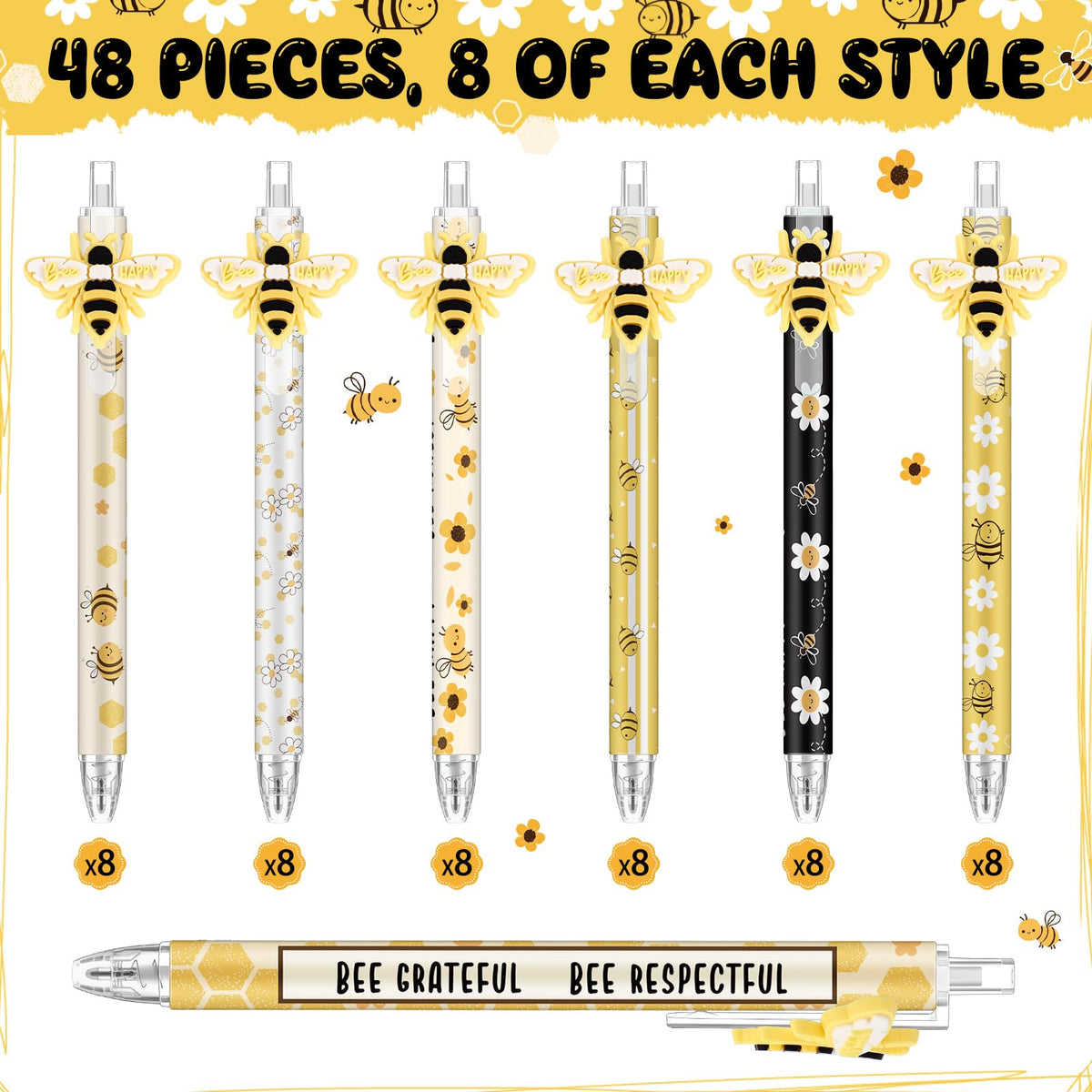 Jetec 48 Pcs Back to School Gifts Inspirational Bee Pens Cute Ballpoint Pens Bulk Employee