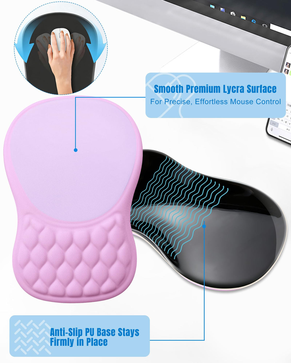 PVIPCZ Ergonomic Mouse Pad with Sloped Memory Foam Wrist Rest