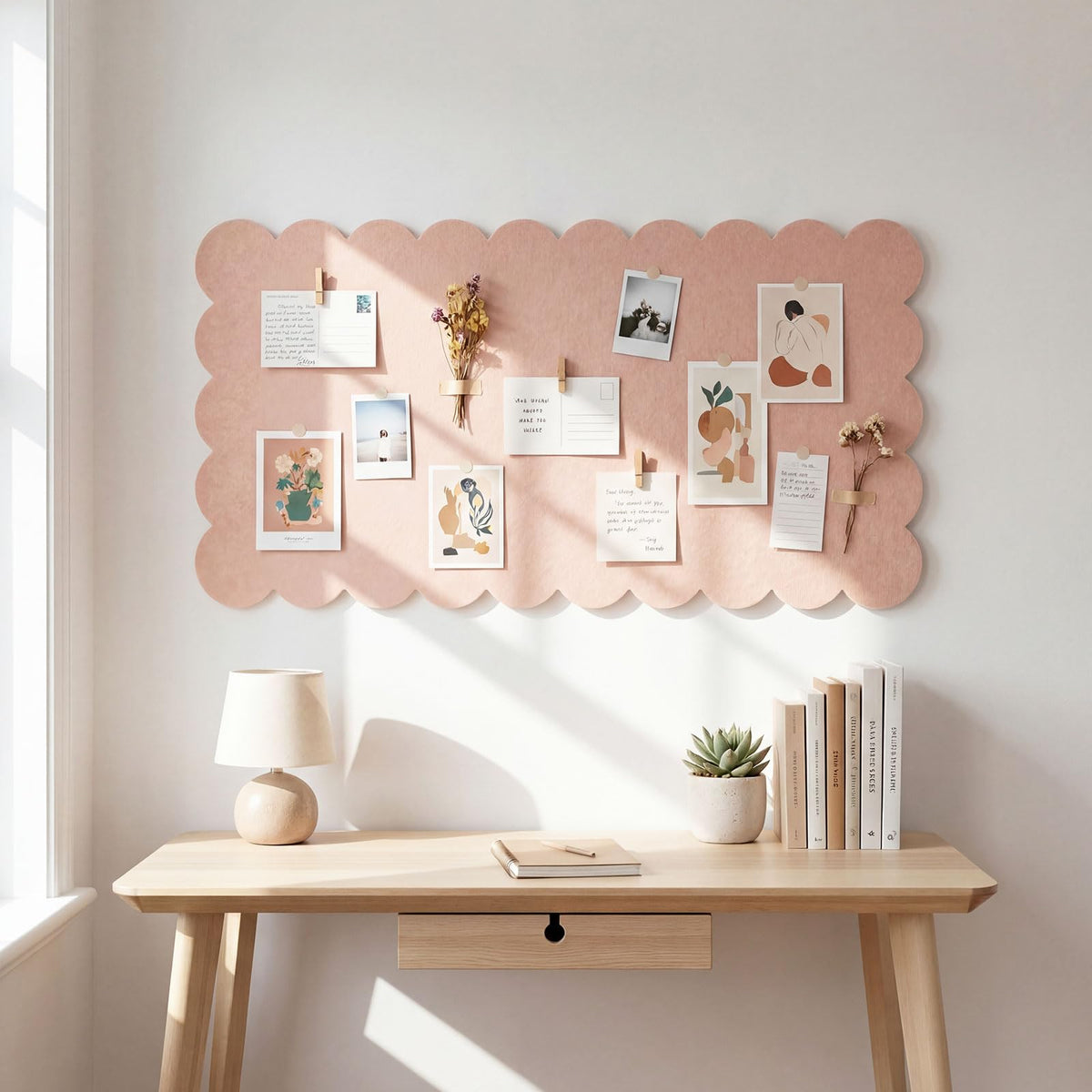 Mooliwe Scalloped Felt Bulletin Cork Board Foldable Flesh Pink 36 * 18 Inch