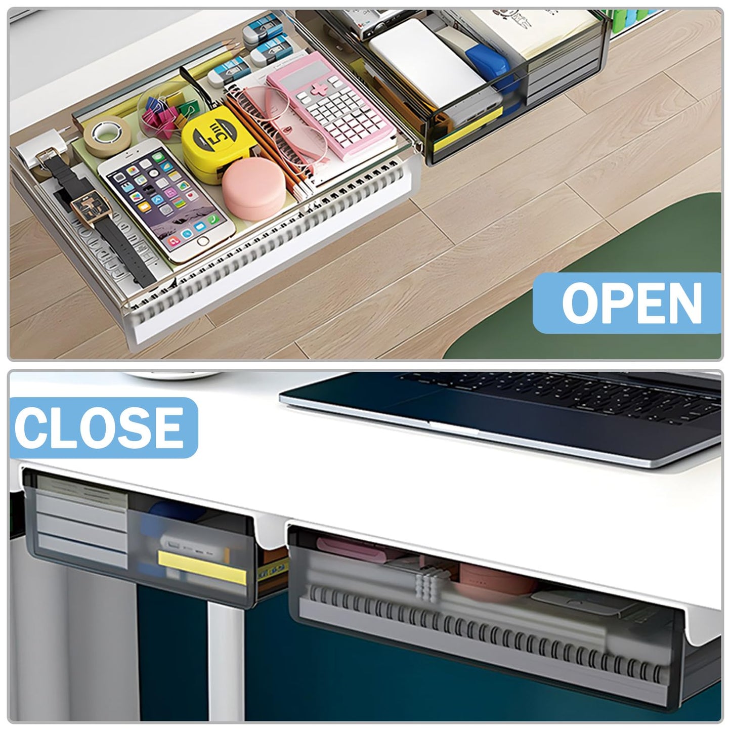 SVNNELP Large Under Desk Table Drawer Storage Organizer A4, Hidden Self-Adhesive Under Desk Pencil