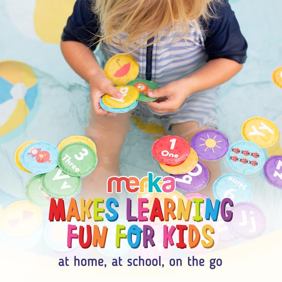 merka Bath Toys Flash Cards - 36-Pc Multicolor 2.25-Inch Foam Alphabet & Number Cards - Waterproof