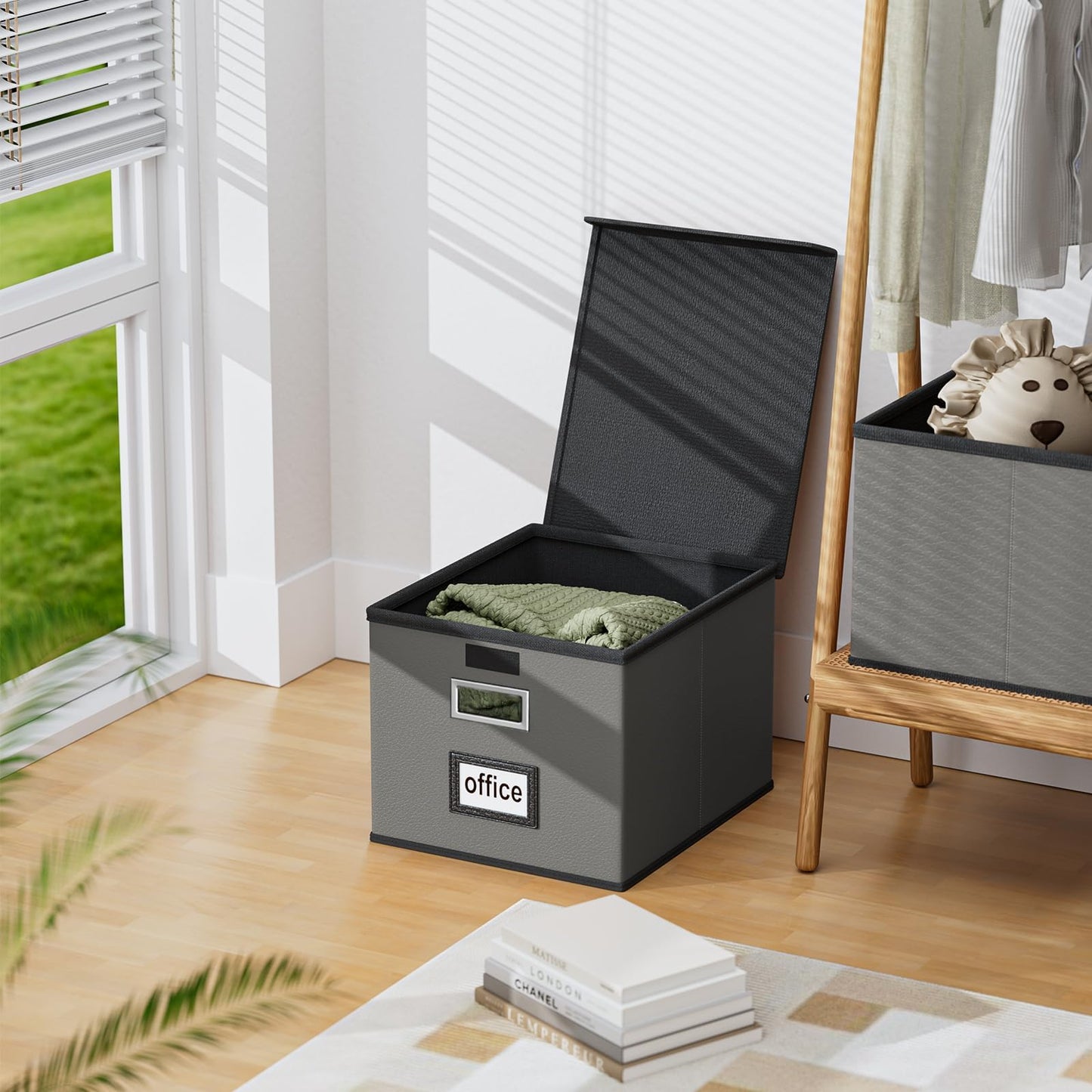 Huolewa File Organizer Box with Lids, Collapsible File Folder Organizer