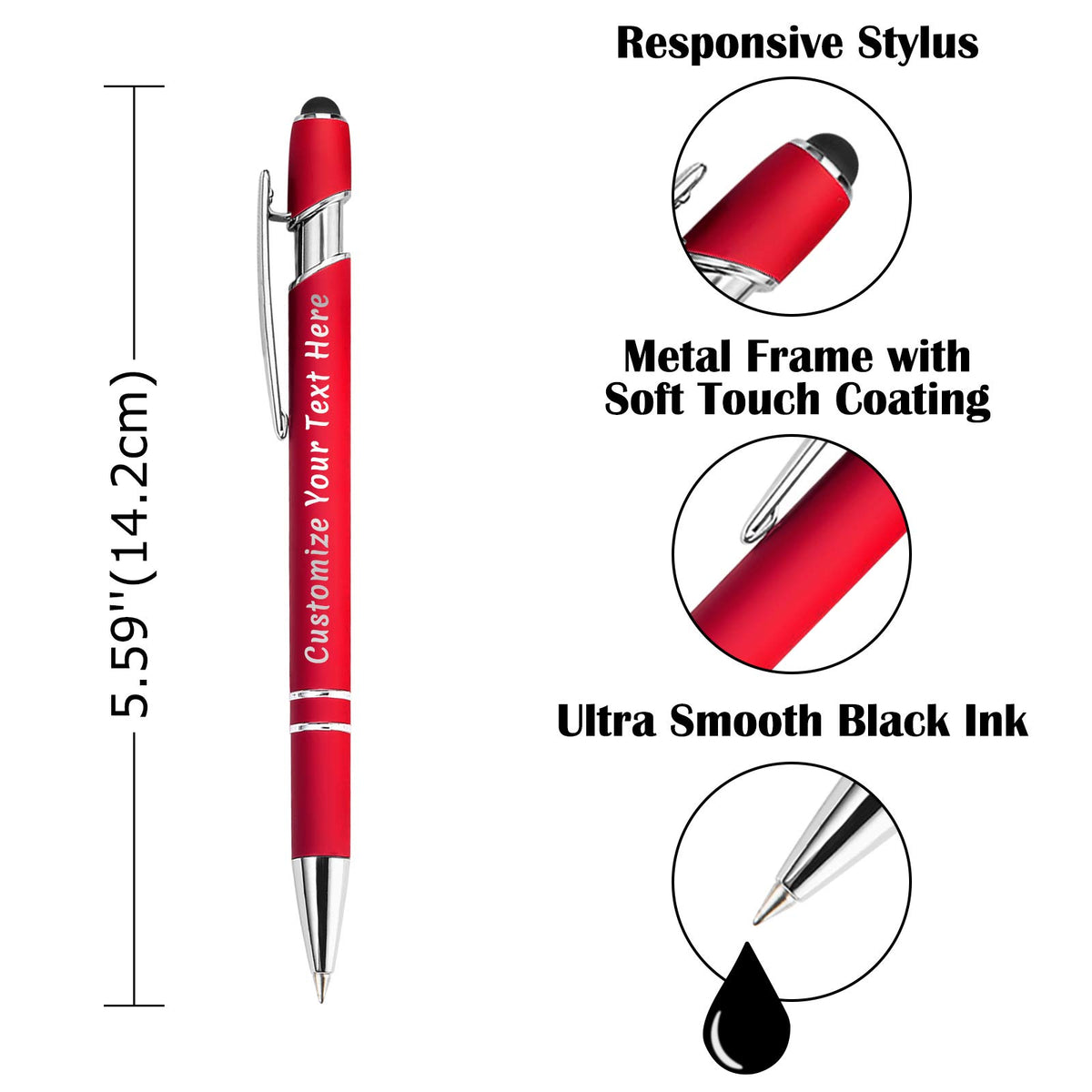 Aolun Personalised Pen,Custom Engraved Ballpoint Pen with Stylus,Soft Touch Metal,Enter Name,Logo