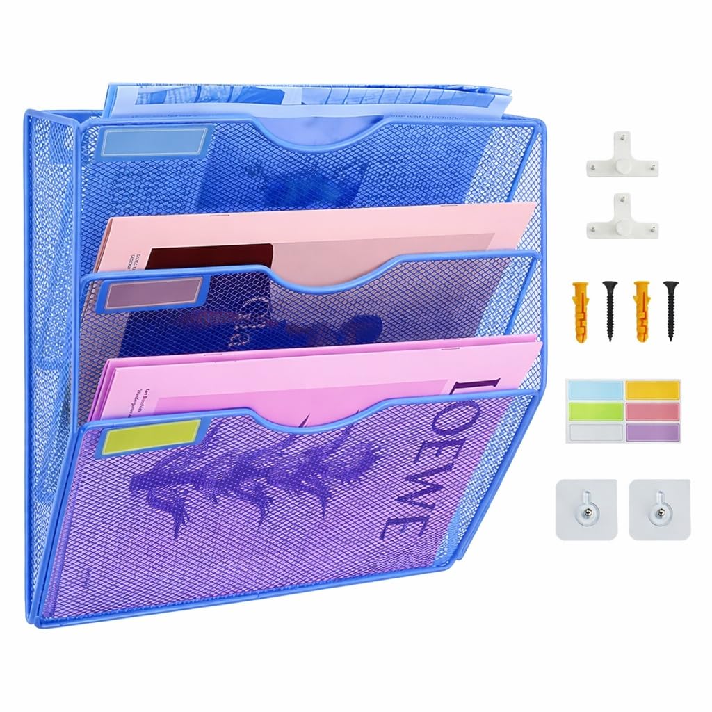 ideallife 3 Pockets Mesh Wall File Holder Organizer Office Hanging File Folder Magazine Rack