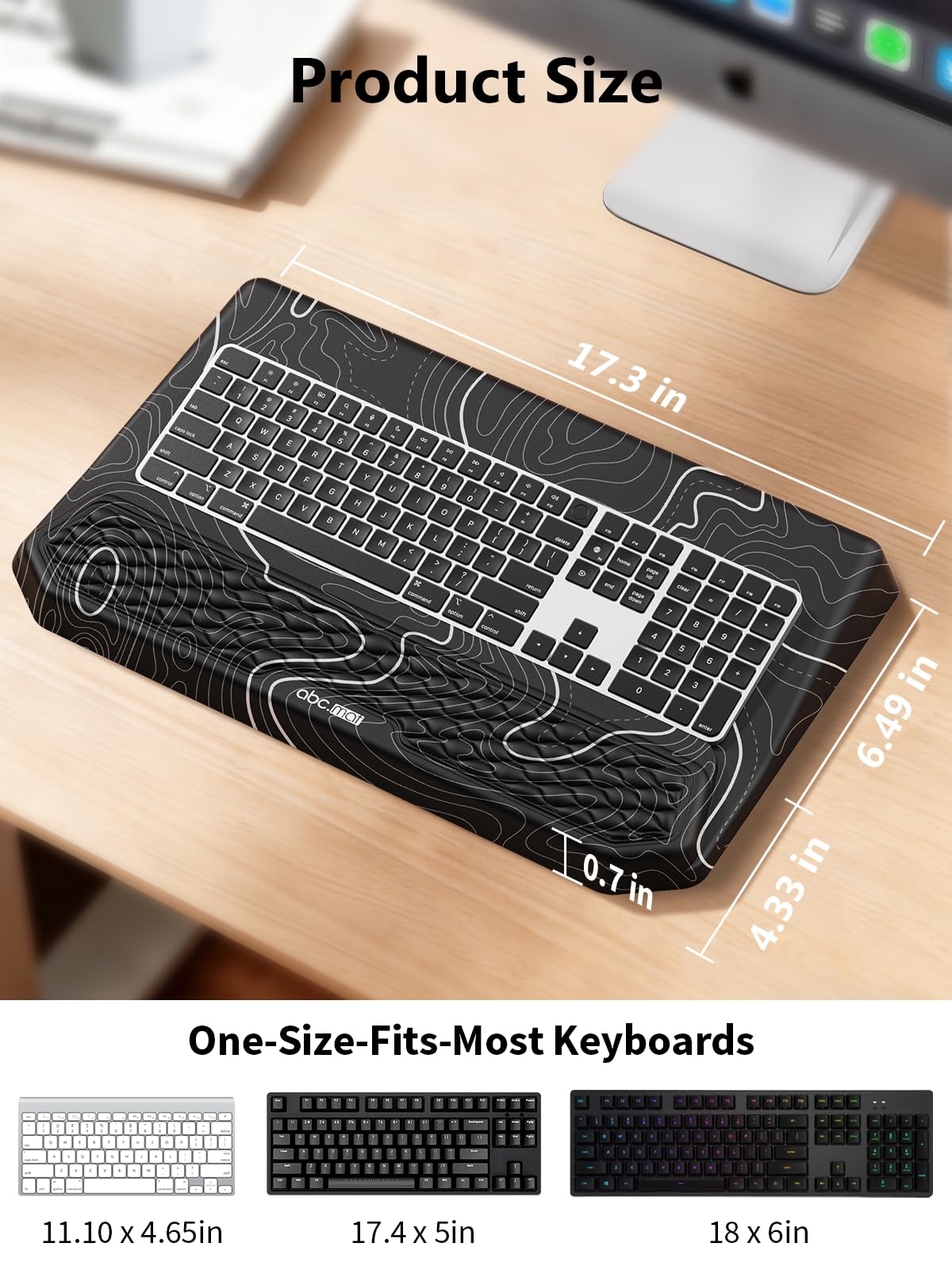 2-in-1 Ergonomic Keyboard Stand with Wrist Rest, Black Topographic