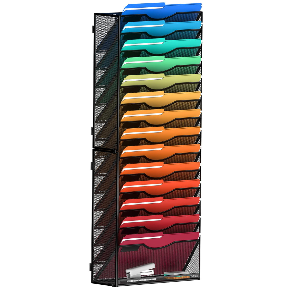 MINDEPOT 15 Tier Wall File Holder Hanging Wall Mount Paper File Organizer for Mails Folders
