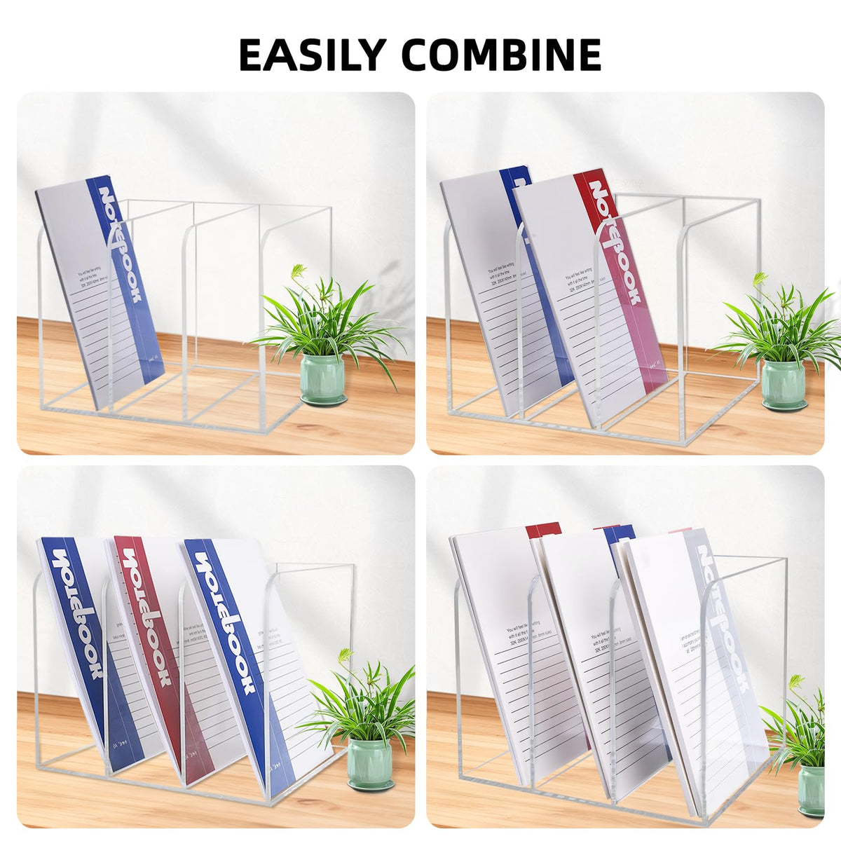 HMXLJJY Clear Acrylic Magazine Holder with 3 Compartments, Desktop File Organizer, Vertical