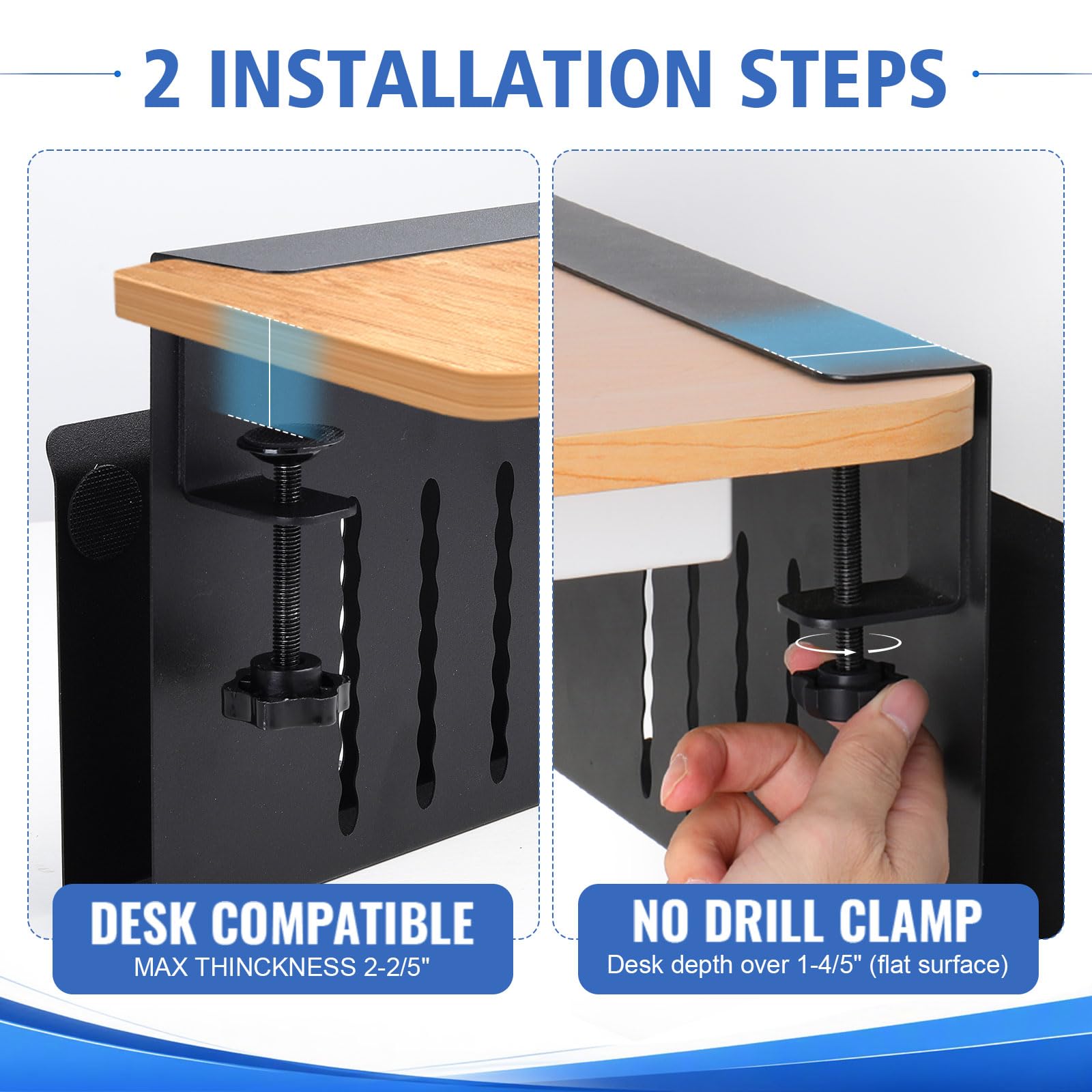 LUKETURE Desk Side Storage Laptop Holder No Drill Clamp On Organizer