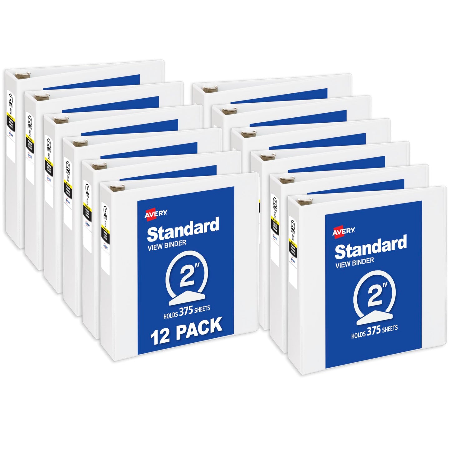 Avery Standard View 3 Ring Binders, 2" Round Rings, 375-Sheet Capacity, 2.8 Inch Wide Spine, White