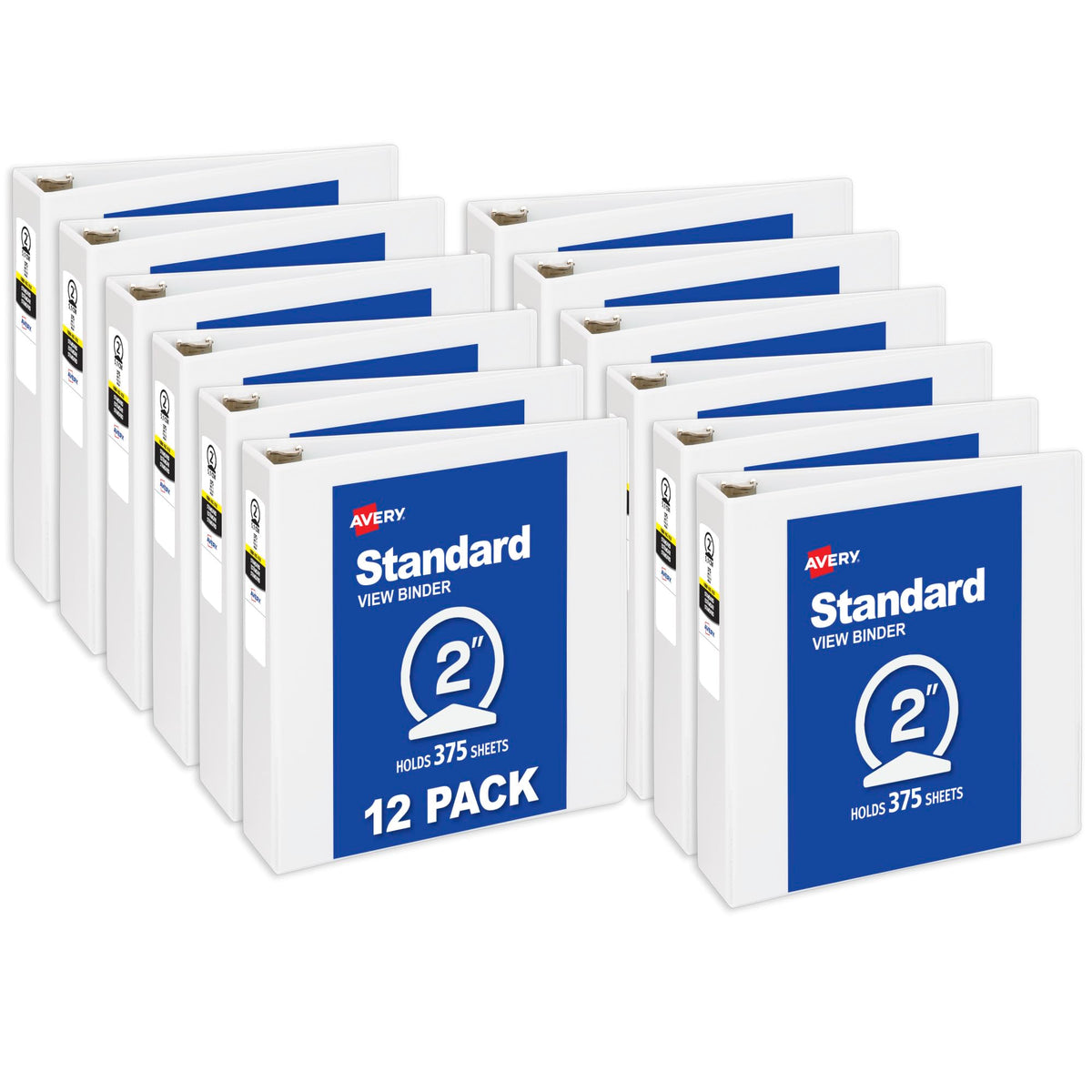 Avery Standard View 3 Ring Binders, 2" Round Rings, 375-Sheet Capacity, 2.8 Inch Wide Spine, White