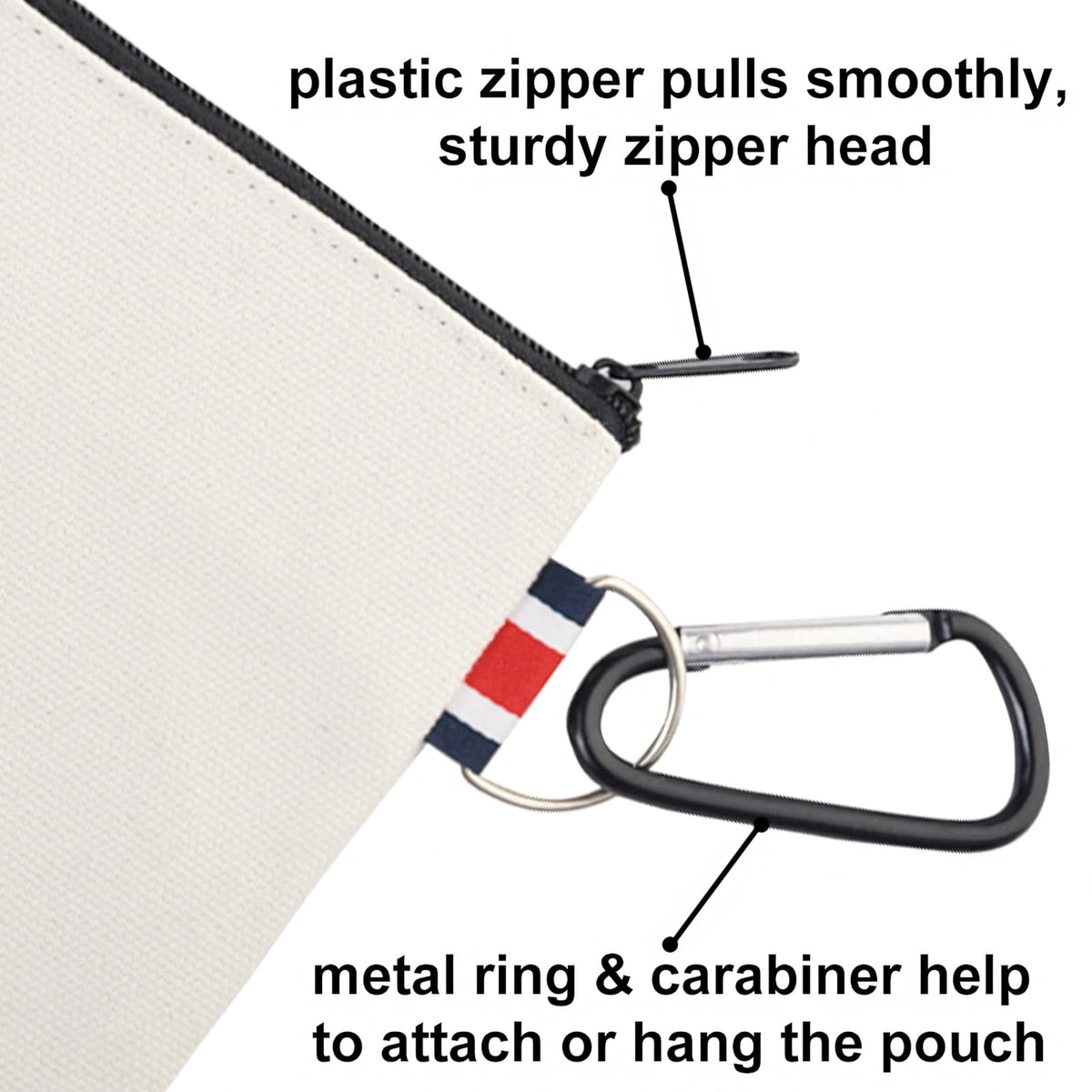 Muka 12 Pack Coin Purse with Carabiner Cotton Canvas Pouch 4-1/4 x 4-1/4 Inches-Natural/Black
