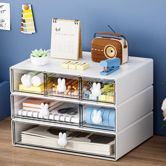 Marbrasse Desk Organizer with 6 Drawers, 3 Tier Stackable Storage Drawers Plastic Makeup Storage