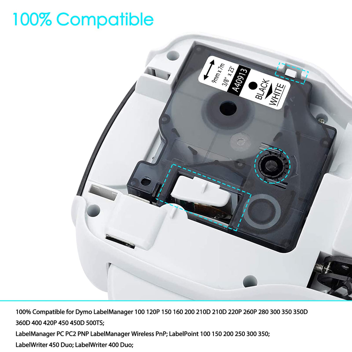 GREENCYCLE 5 Pack 40913 D1 Label Maker Refills S0720680 Black on White Tape Compatible for DYMO