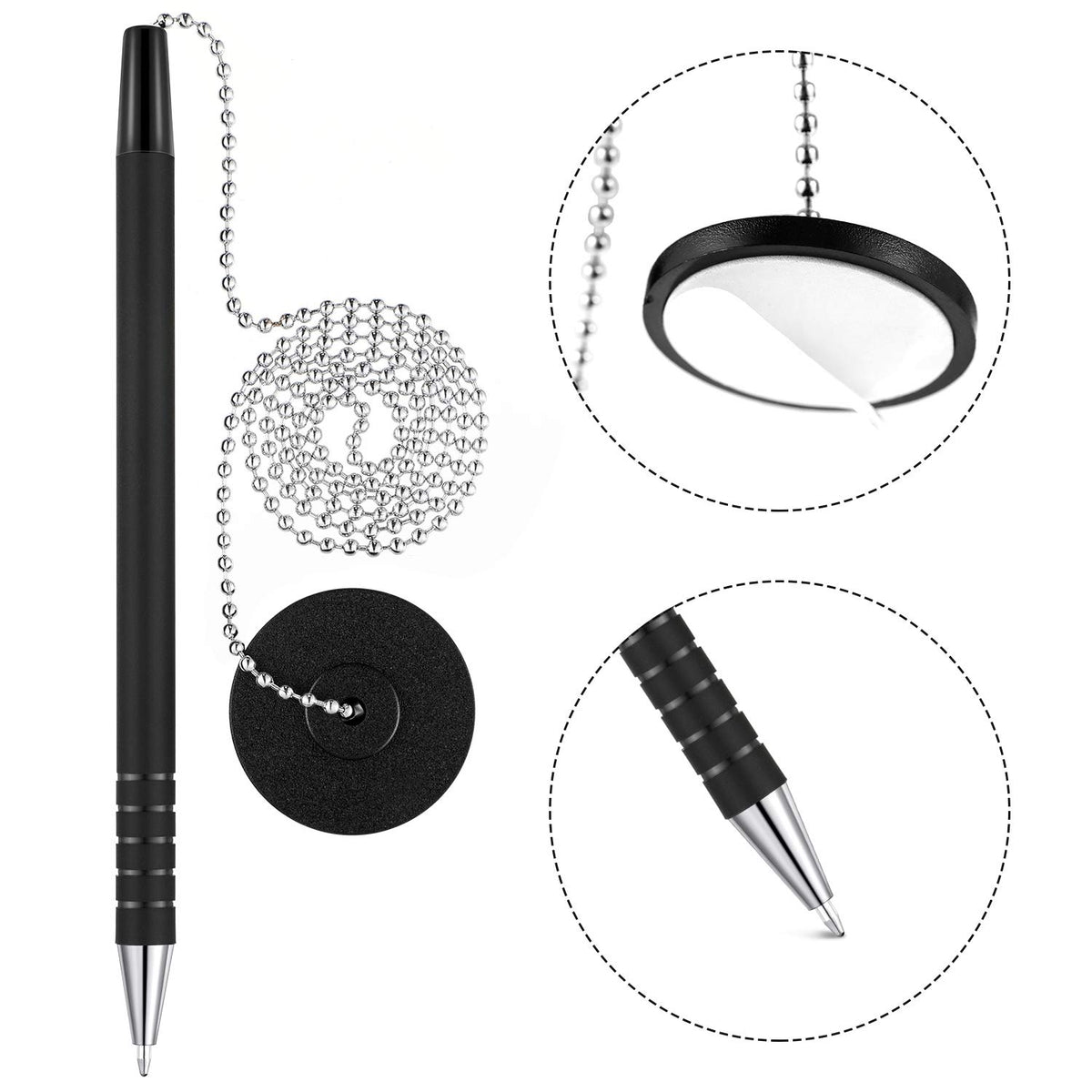 Outus 32 Pcs Security Pens with Bead Chain Holder, Counter Desk Pens Black