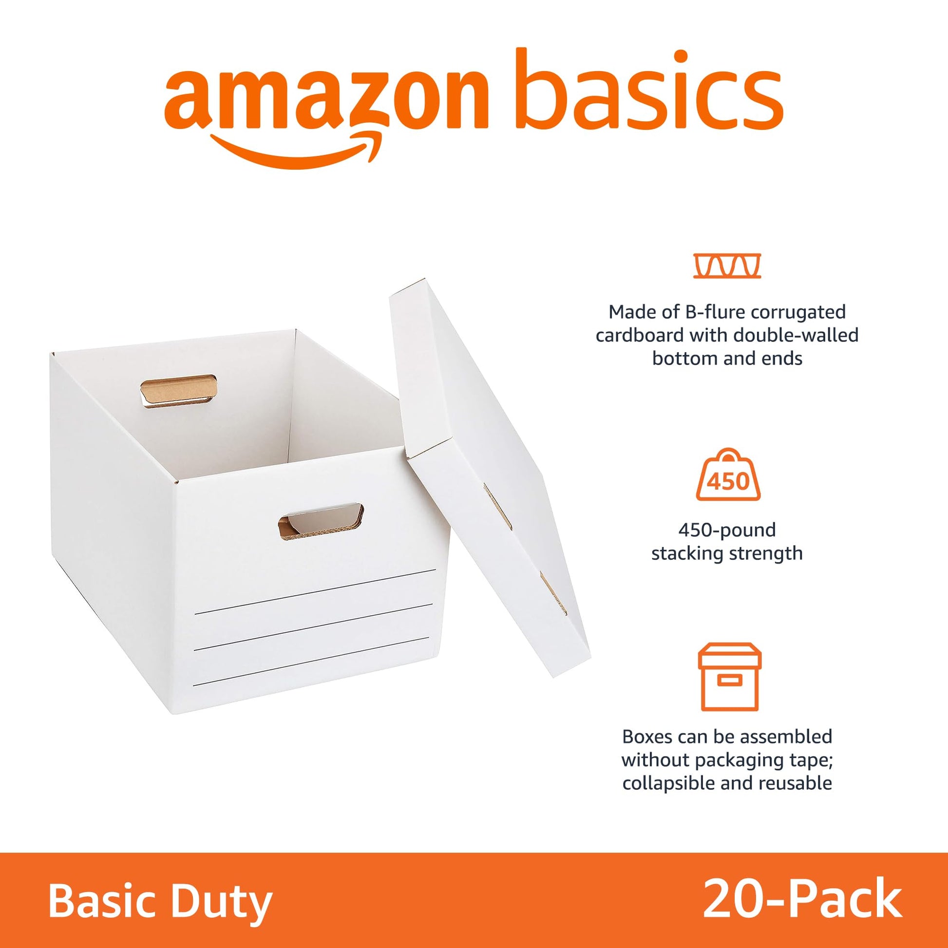 Amazon Basics Storage/Filing Boxes with Lift-Off Lid, Letter/Legal Size, Collapsible, Tape-Free