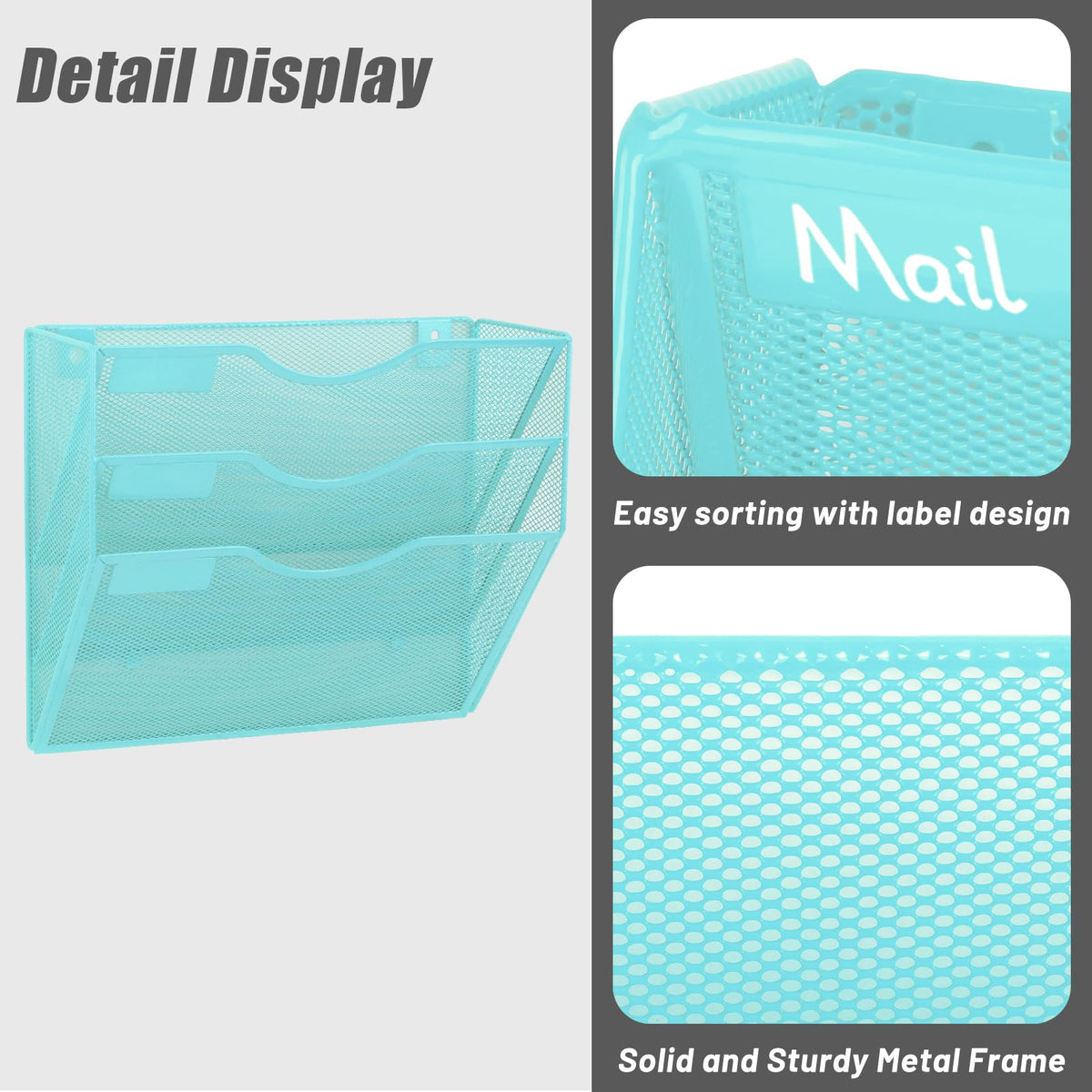 EASEPRES 3 Pocket Mesh Hanging Wall File Organizer, Wall Mounted Mail Paper Document Folder Holder