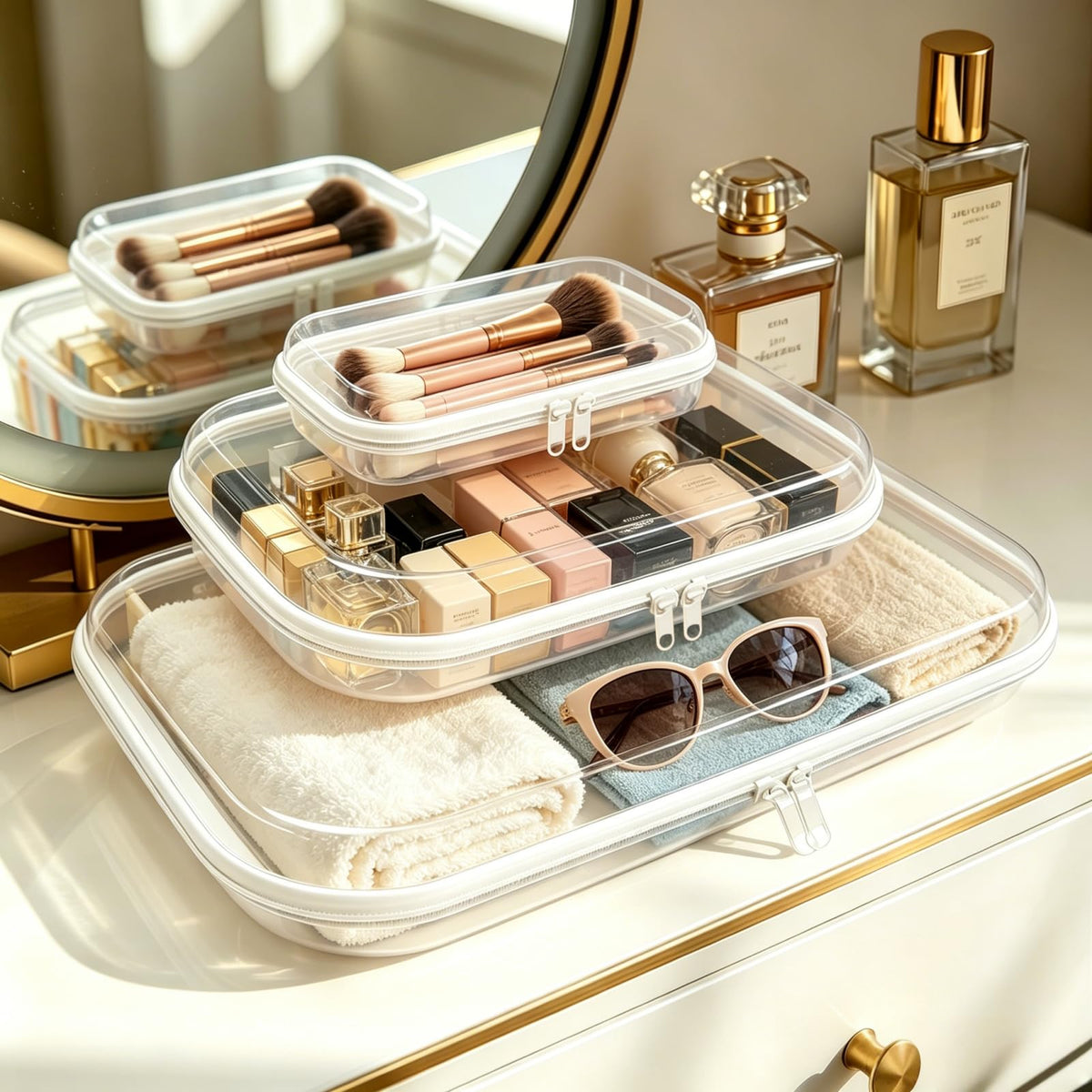 Rdttlv 3PCS Thickened Clear Hard Shell Zipper Case, Professional Grade Plastic Transparent Storage
