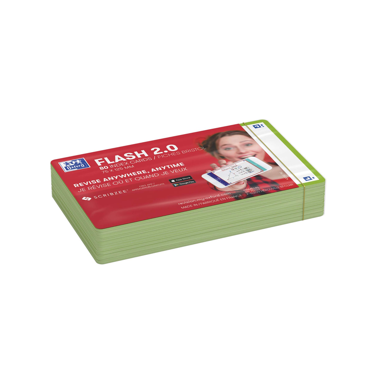 Flash Cards by Oxford, Blank with Green Frame, Pack of 80 Cards, 7.5x12.5cm Size