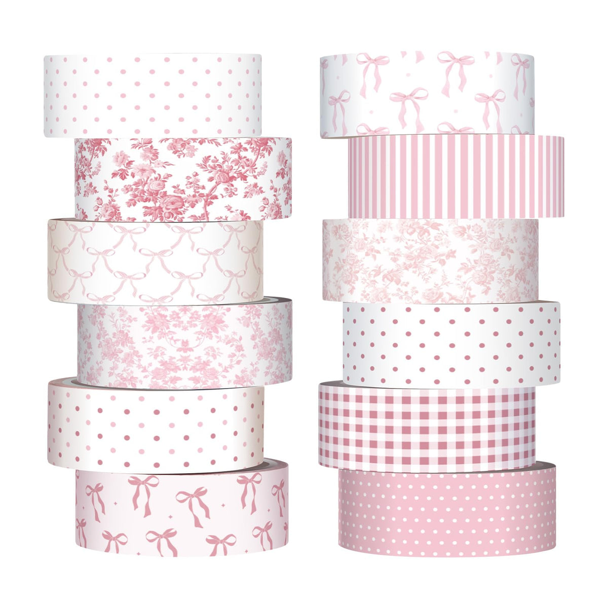 YooNotee 12 Rolls Floral Washi Tape Set,Pink,Bows and Polka Dots