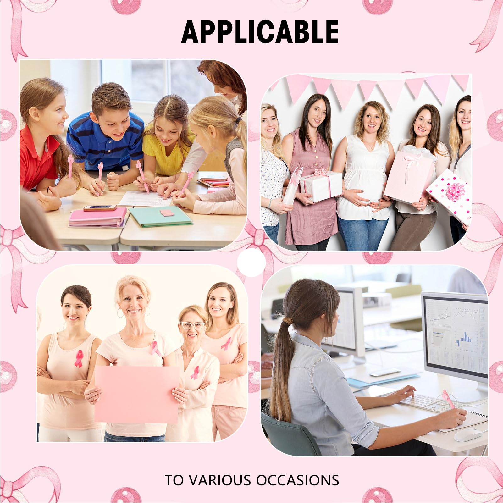 Fulmoon 50 Pcs Cute Pens Retractable 1.0mm, Light Pink Bow