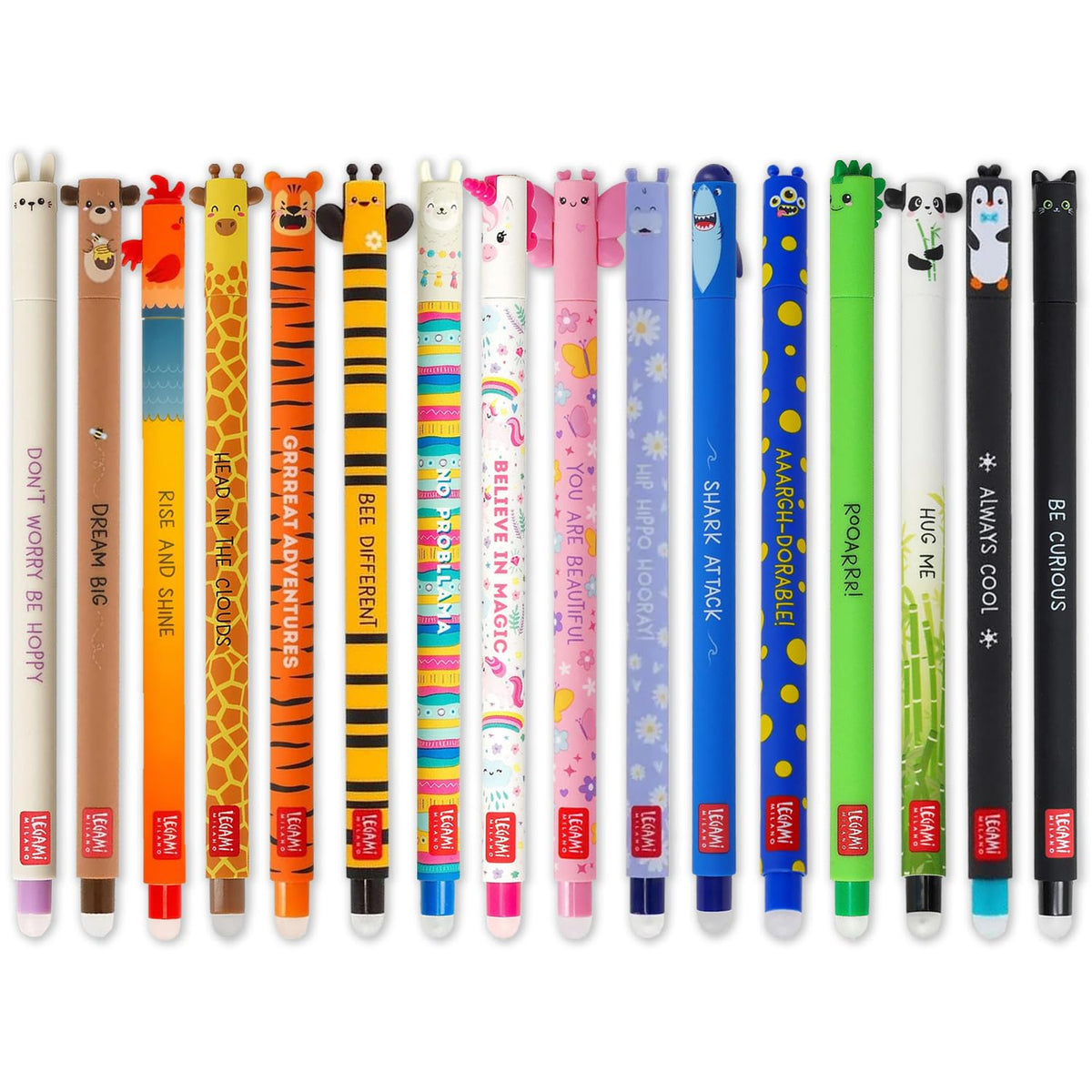LEGAMI - Set of 16 Erasable Gel Pens with Thermosensitive Erase Ink, Range of ink colours & barrel