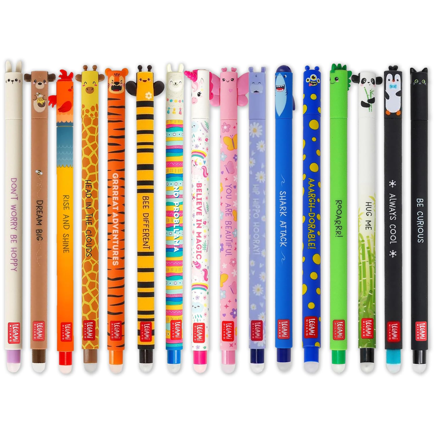 LEGAMI - Set of 16 Erasable Gel Pens with Thermosensitive Erase Ink, Range of ink colours & barrel