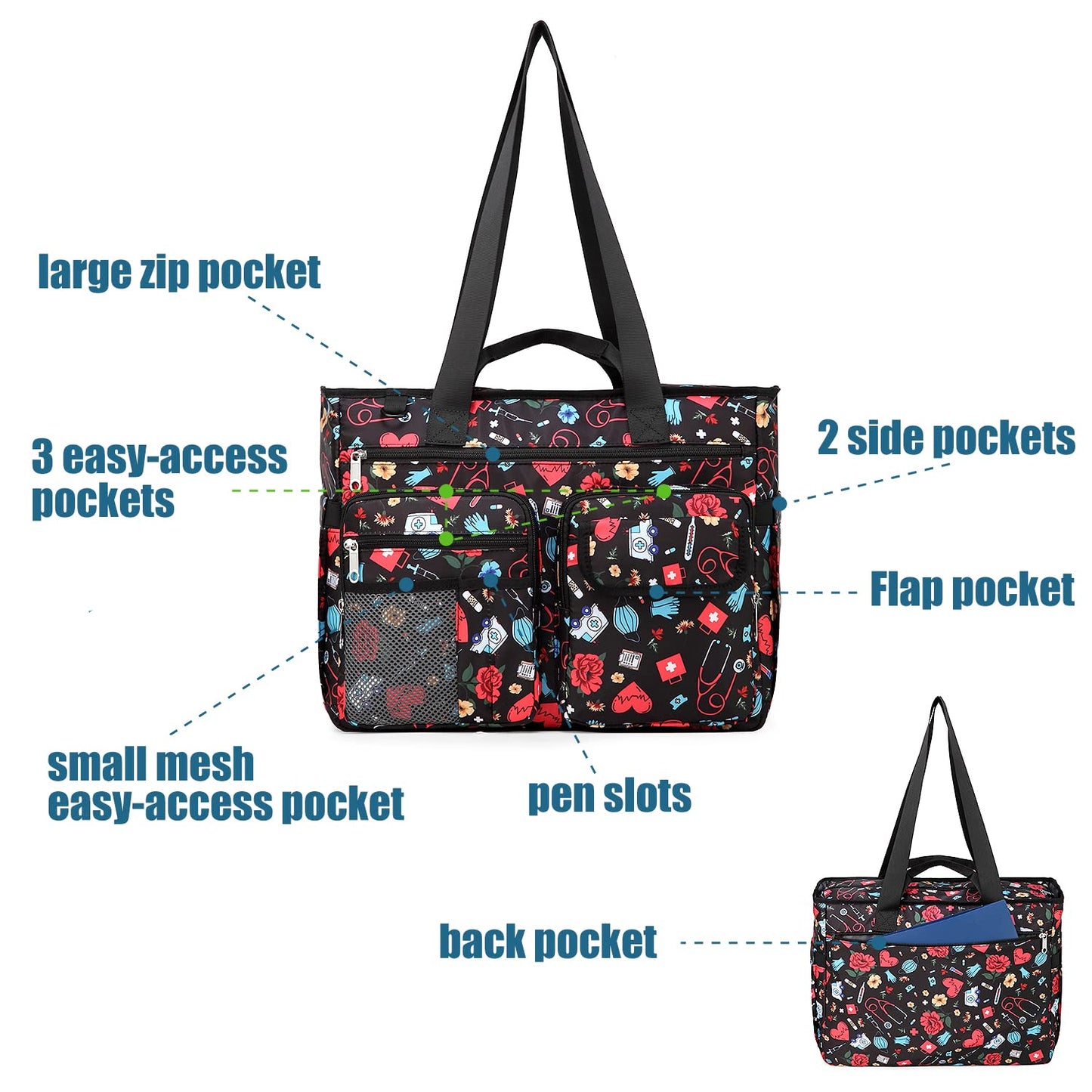 Gatycallaty Nurse Tote Bag for Women First Aid Organizer with Multi-Pockets, Healthcare Work Travel