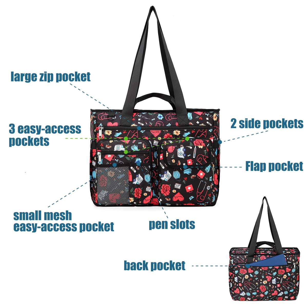 Gatycallaty Nurse Tote Bag for Women First Aid Organizer with Multi-Pockets, Healthcare Work Travel