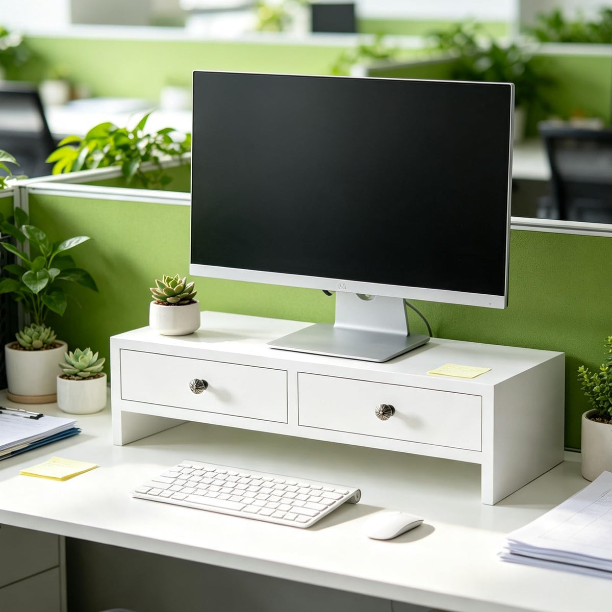 WELLAND Monitor Stand Riser with Drawers, Computer Monitor Stand, Desktop Organizer Stand for