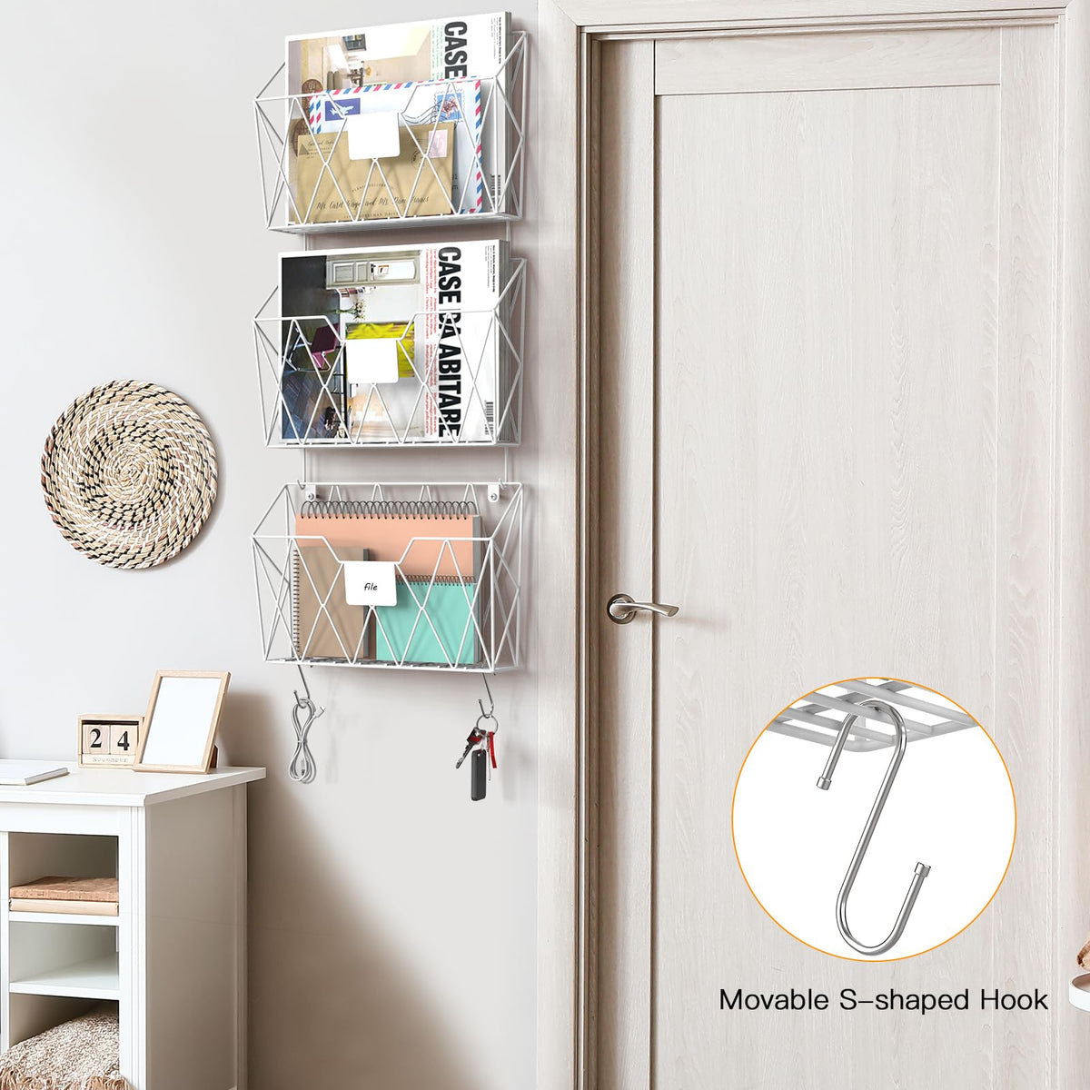 YBING Wall File Organizer 6 Pack Mesh Wire Hanging File Holder, White