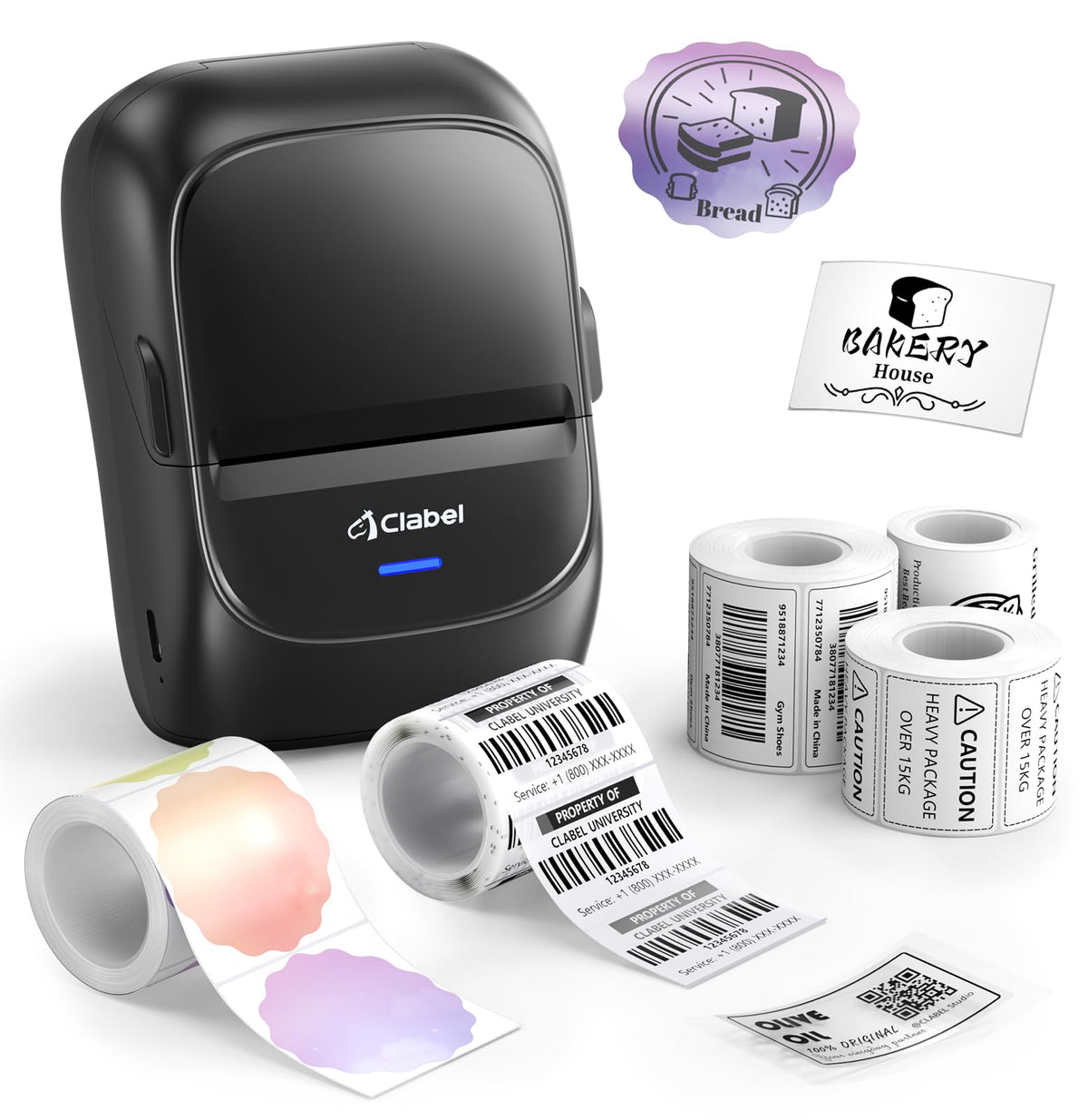 CLABEL 221B 2" Bluetooth Thermal Label Printer, 5 Label Rolls