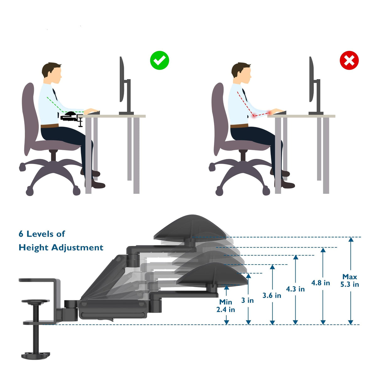 BONTEC Adjustable Arm Rest for Desk, 360° Rotating & Extendable, Aluminum