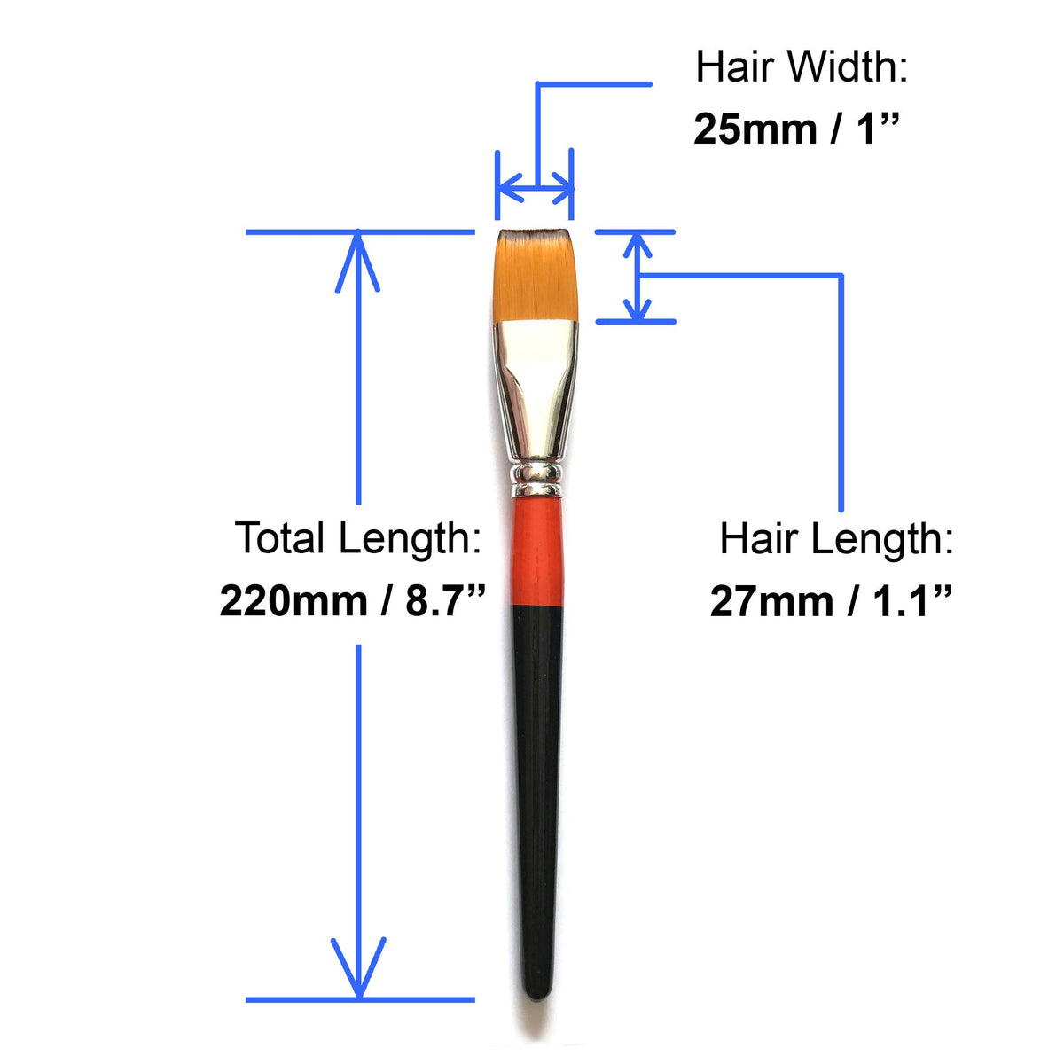 One Inch Flat Bright Paint Brush Set of 4, Premium Taklon Synthetic Hair