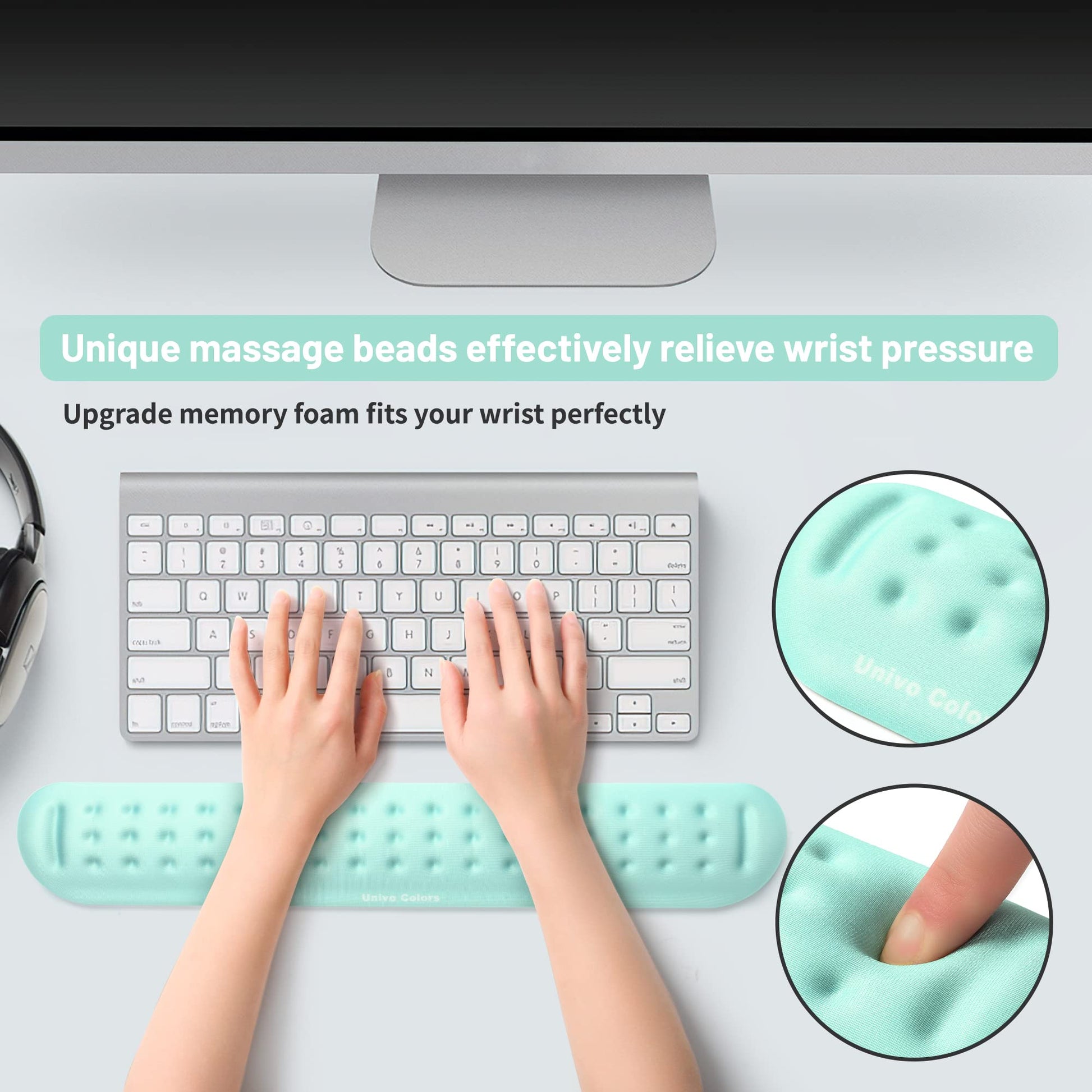 UnivoColors Turquoise Green Superfine Memory Foam Keyboard Wrist Rest Soft Gel Ergonomic Wrist