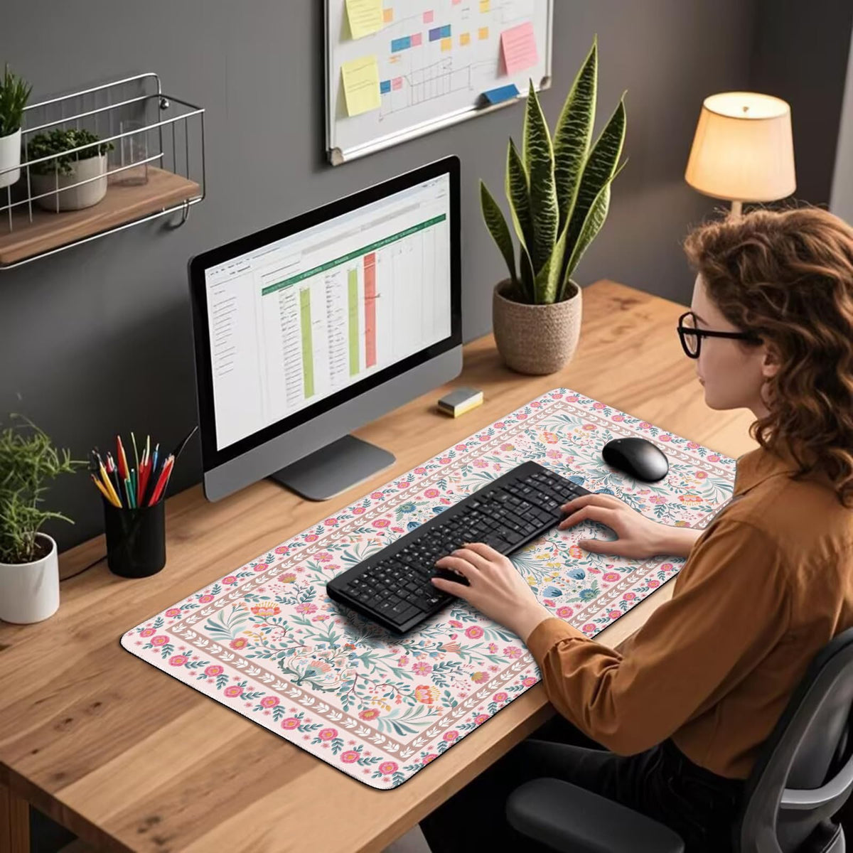 Mcapirivo Large Gaming Mouse Pad Desk Mat 31.5"x15.7" Pink Floral