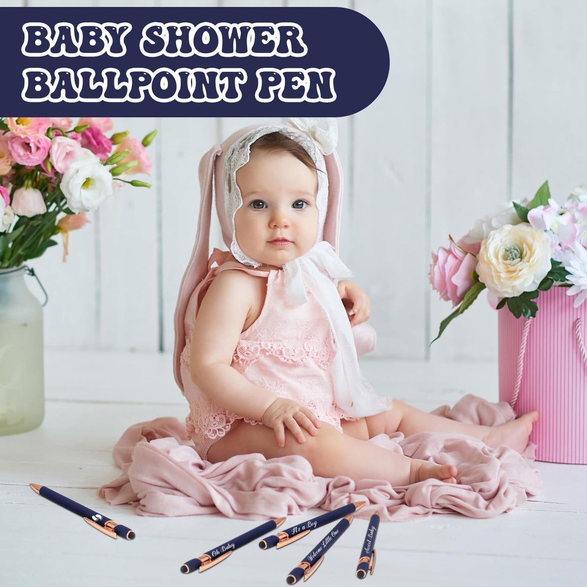 Jspupifip 50 Pcs Baby Shower Ballpoint Pens with Stylus Tip, Dark Blue