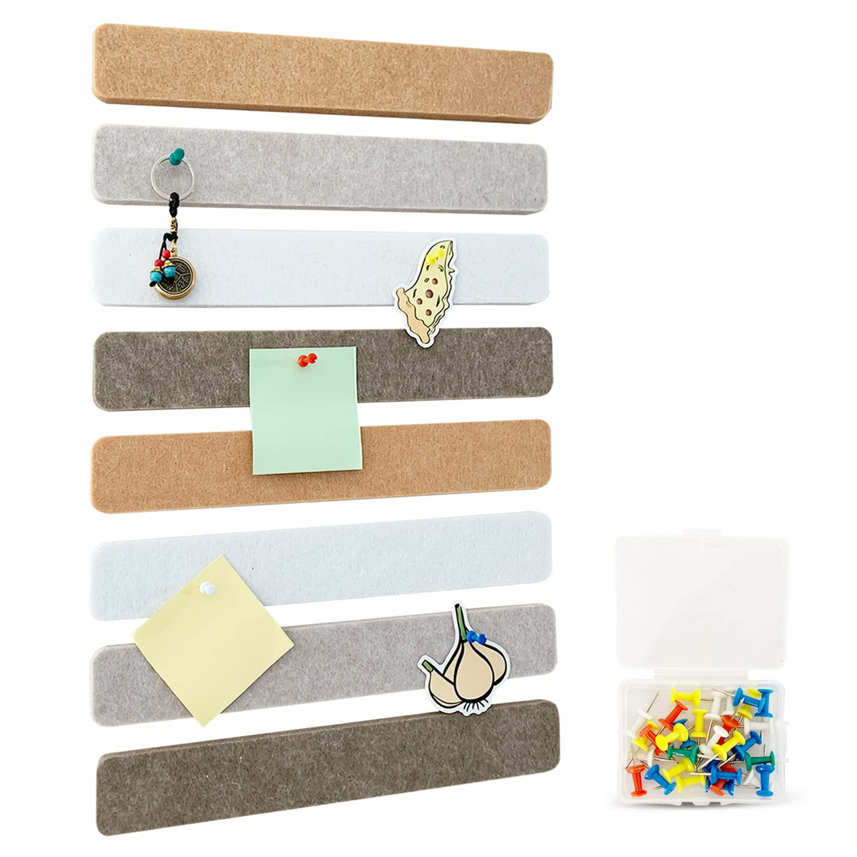 8 Packs Felt Pin Board Bar Strips Bulletin Board，Notice Board Self Adhesive Cork Board with 35 Push
