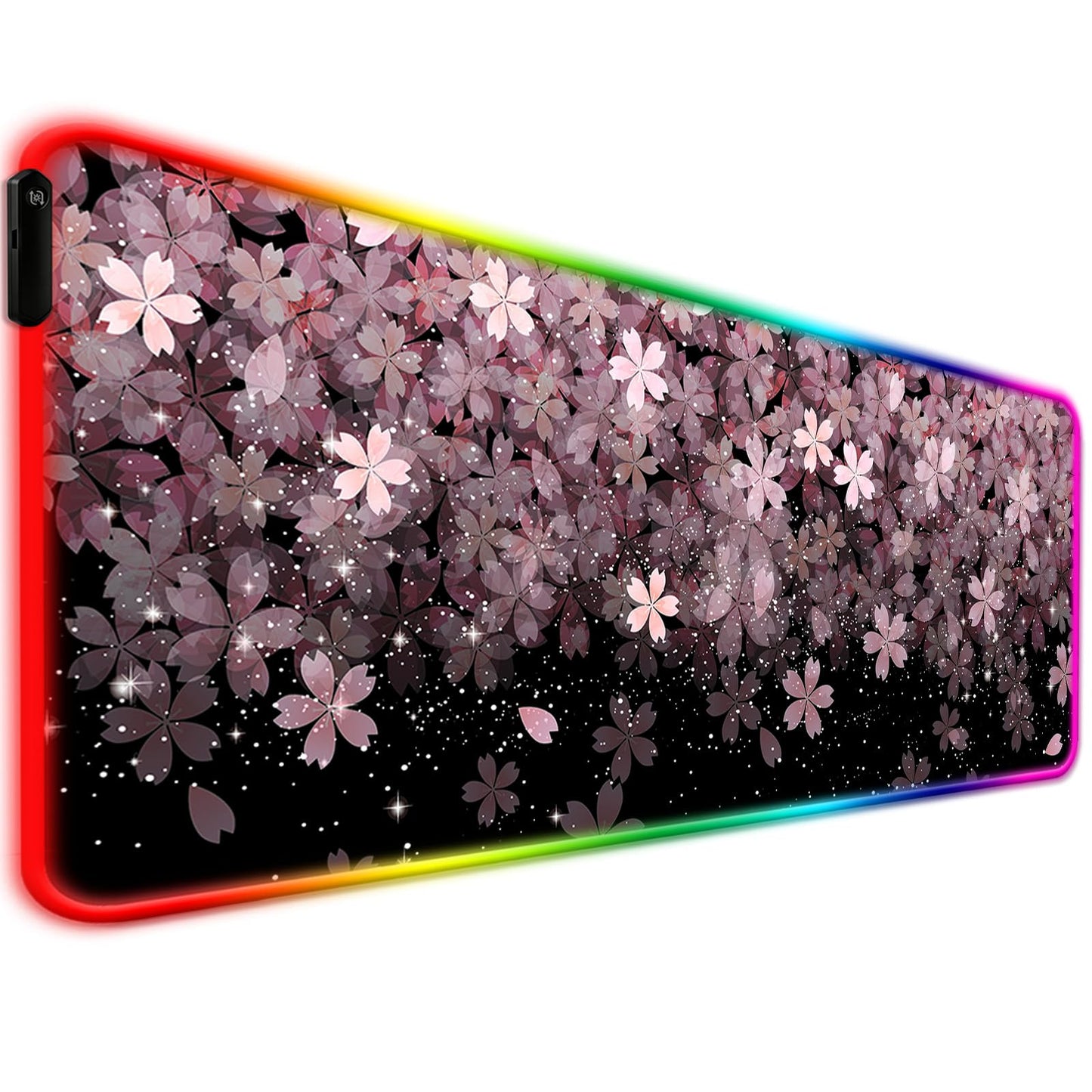 JIANG100 RGB Japanese Cherry Blossom Gaming Desk Mat & Mouse Pad, XL, Black