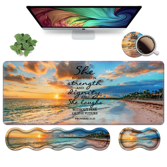 Ergonomic Keyboard Wrist Rest & Mouse Pad Wrist Rest Set, Large XXL Gaming Desk Mat 31.5"x 11.8"