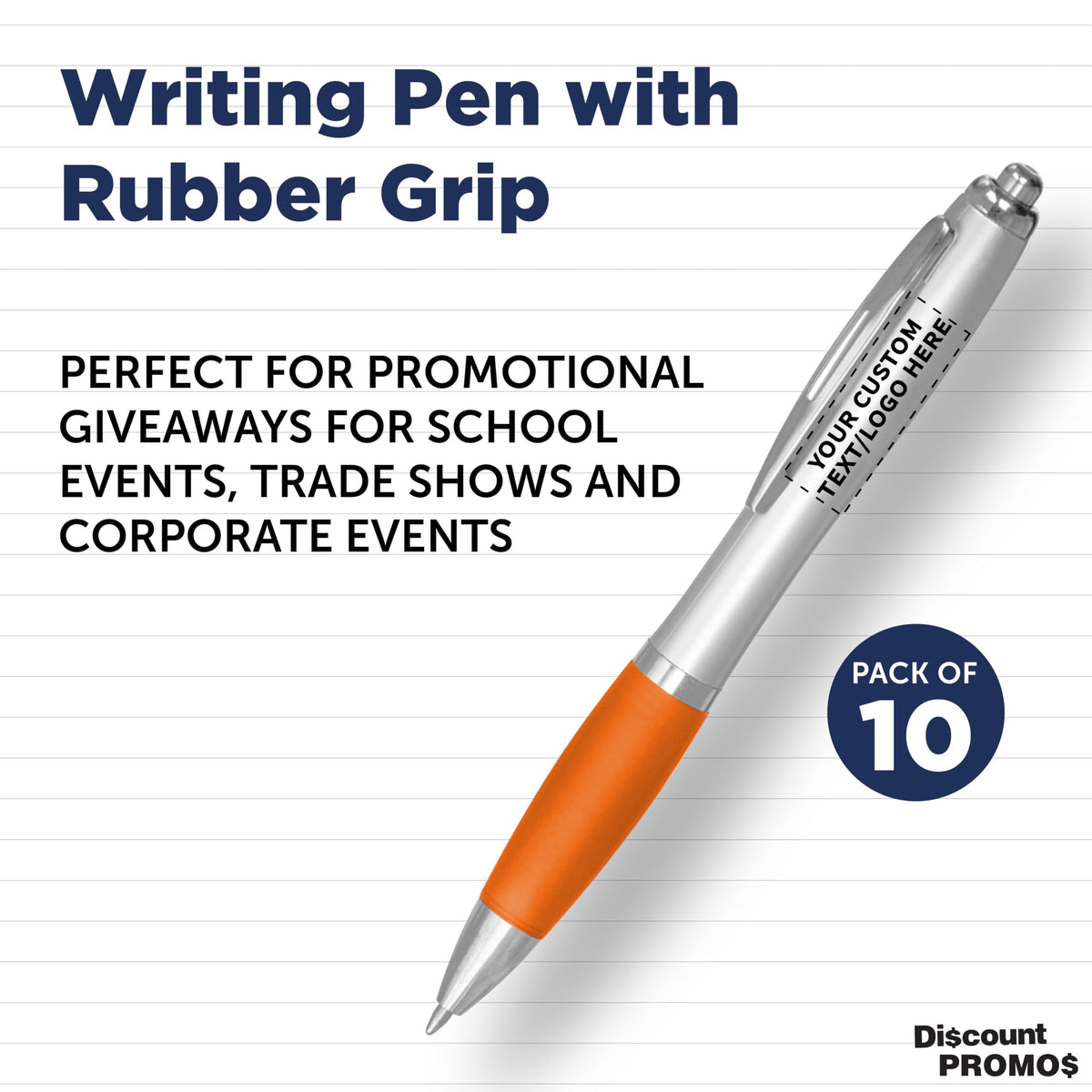 Personalized Ballpoint Pens with Rubber Grip and Click Button, Pack of 10 by DISCOUNT PROMOS