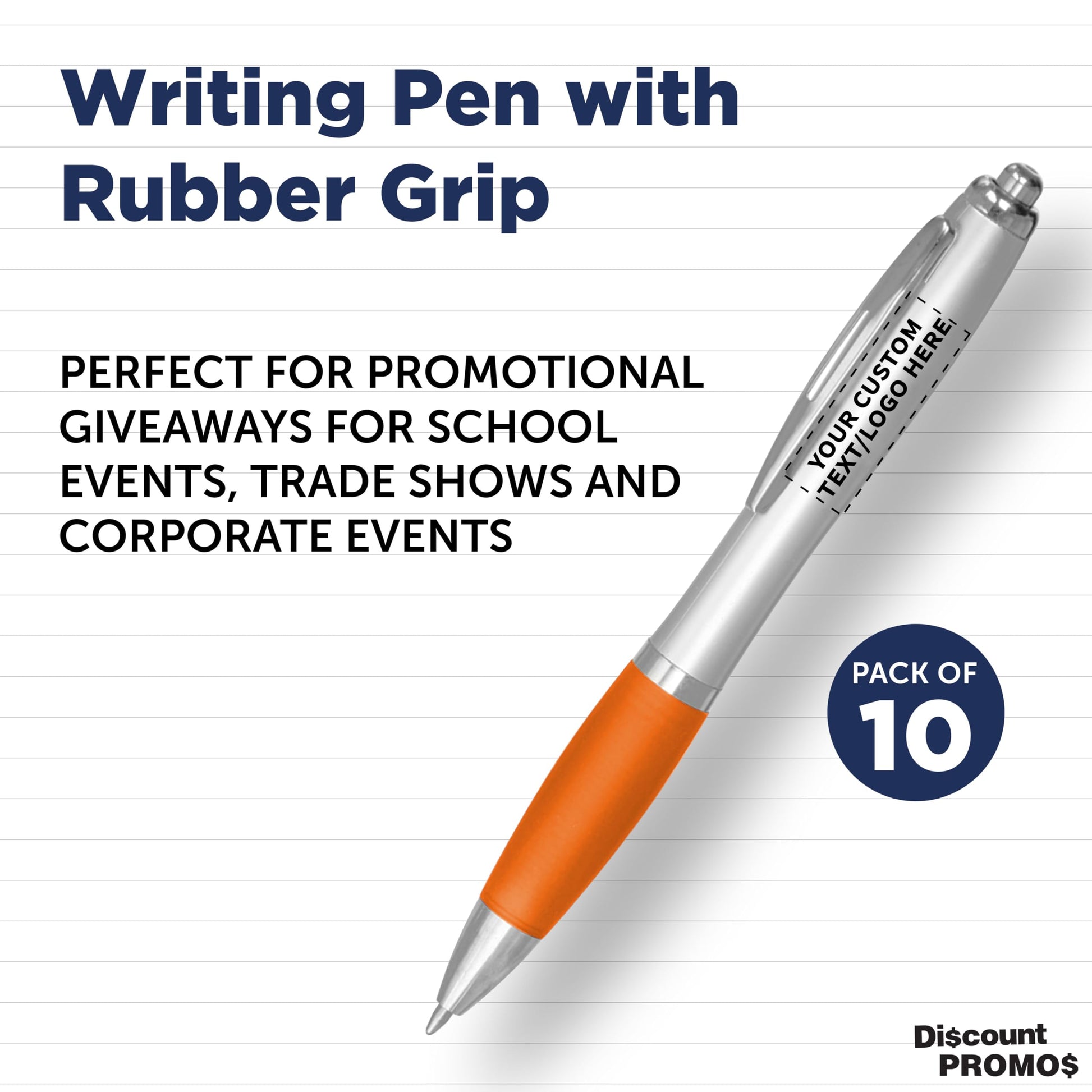 Personalized Ballpoint Pens with Rubber Grip and Click Button, Pack of 10 by DISCOUNT PROMOS