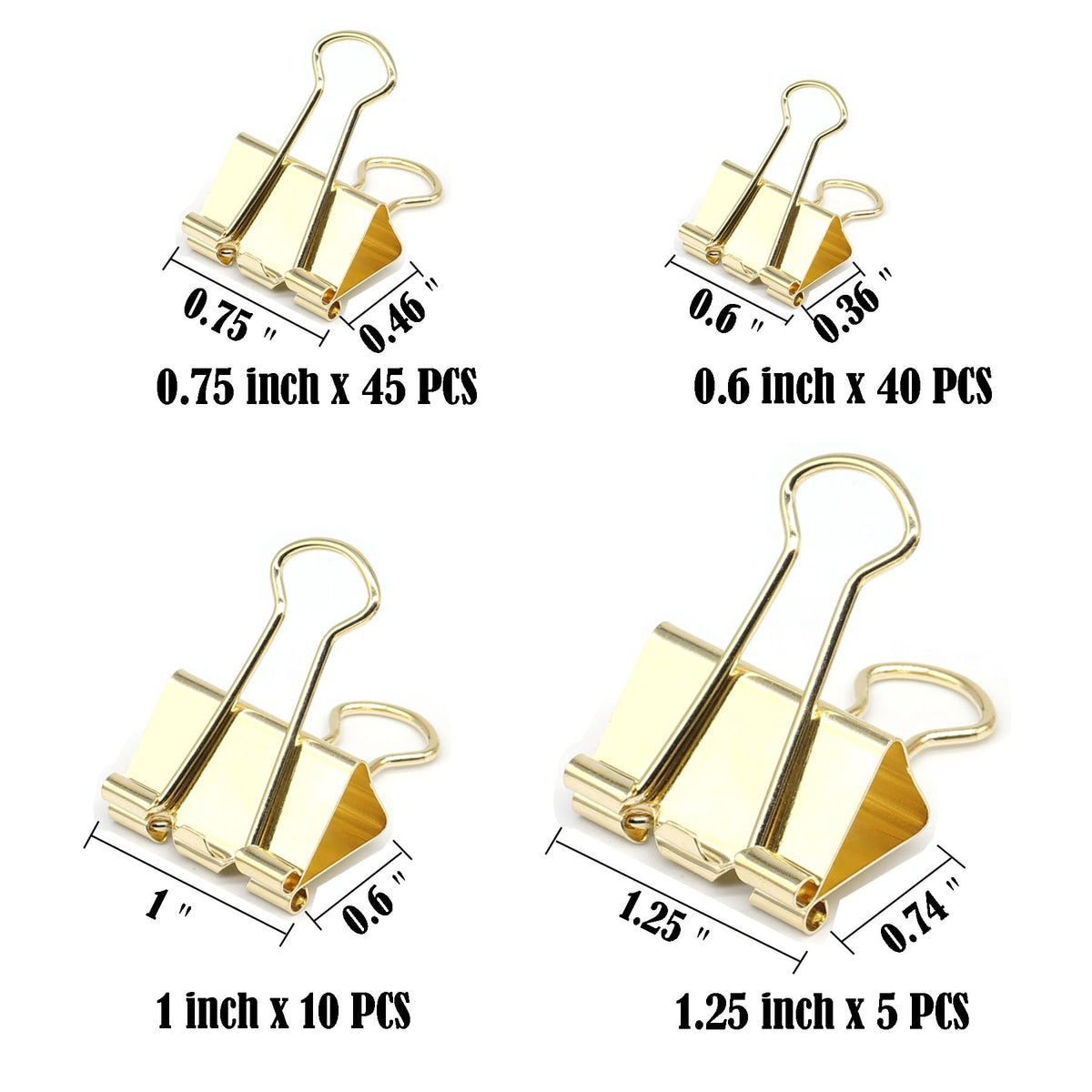 Binder Clip Paper Clamps, Assorted Sizes (Mini, Small, Medium, Large), 100 Pcs Clips for Office