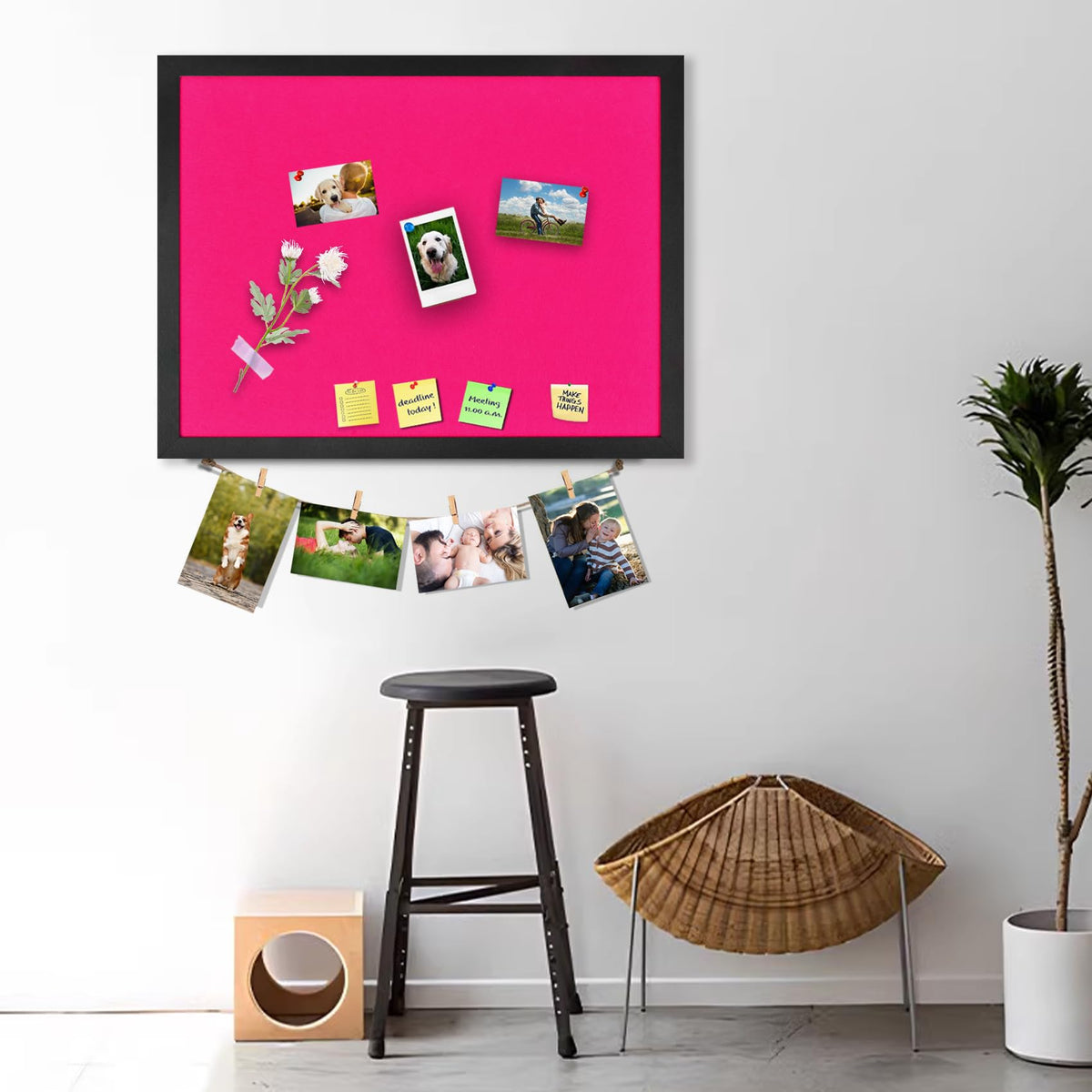 Pink Bulletin Boards Cork Board with Felt, 17"x13" Large Display Pin Board Vision Board for Walls