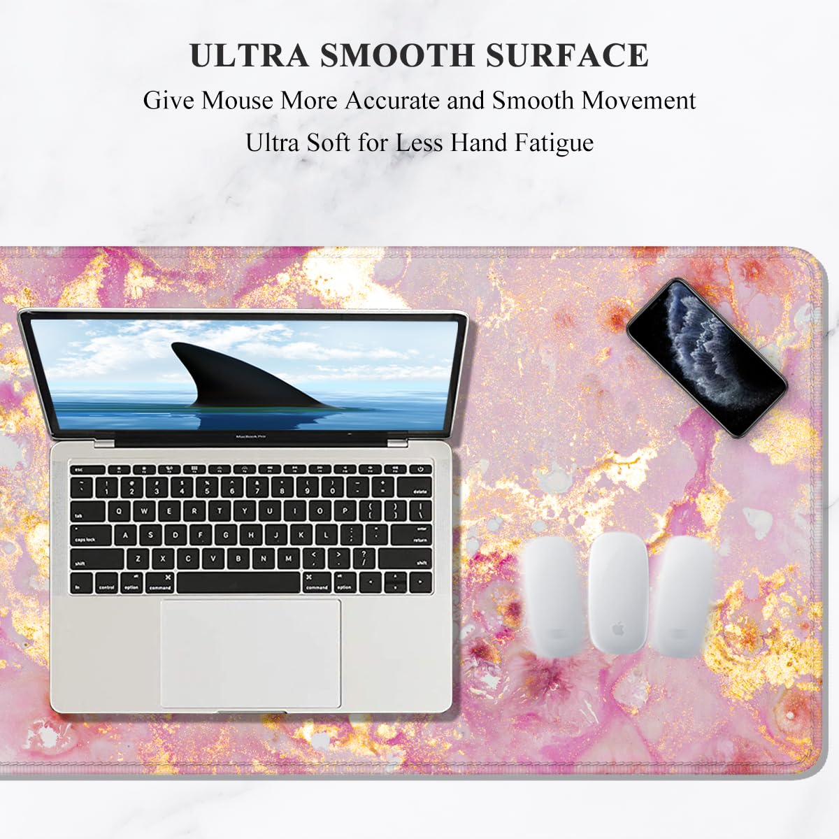 Auhoahsil Large Gaming Mouse Pad, XXL 35.4 x 15.7 in Desk Mat, Pink Gold