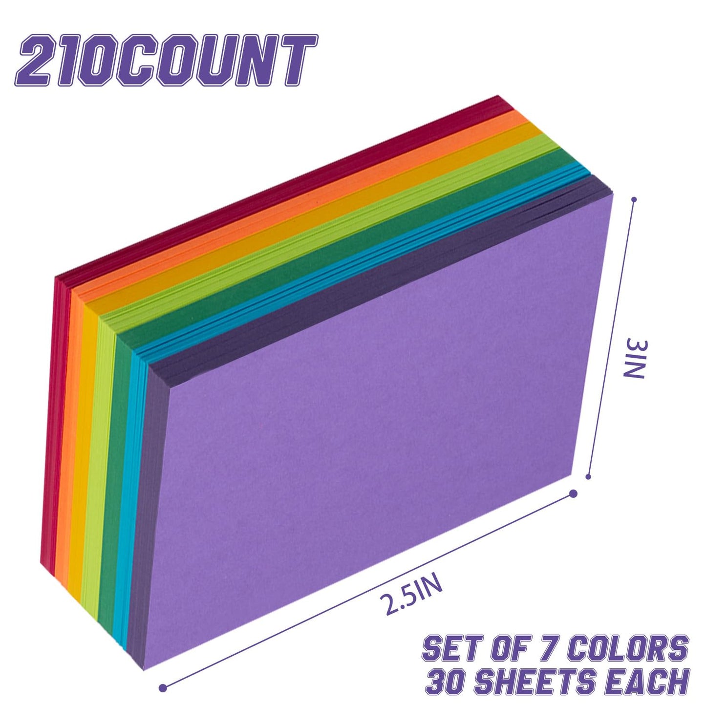 Index Cards 210-Count 4x6 Inch,178GSM Heavyweight Set of 7 Colors Paper Multicolor Study Cards