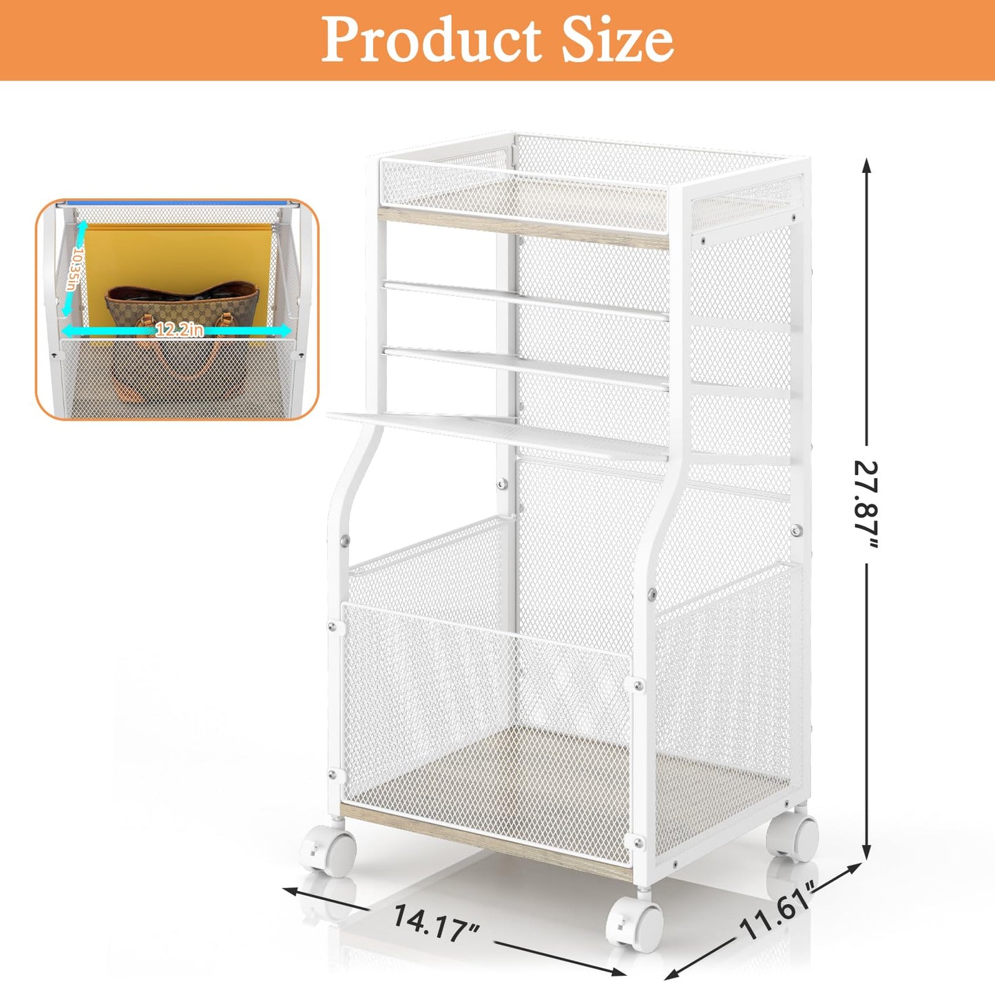 3IngSeagulls Rolling File Cart, 5-Tier Mobile Filing Cabinet on Lockable Wheels, Under Desk