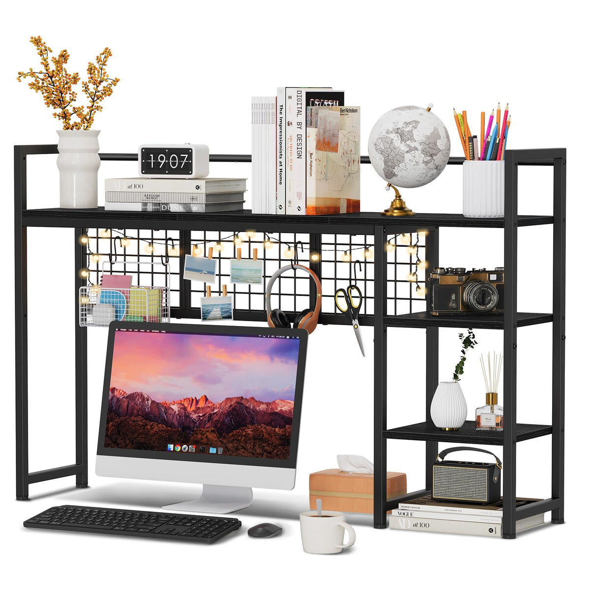 Snughome Desk Shelf, 44.9" Desktop Organizer Shelf, Desk Hutch for Computer Monitor, 4 Tier Desk