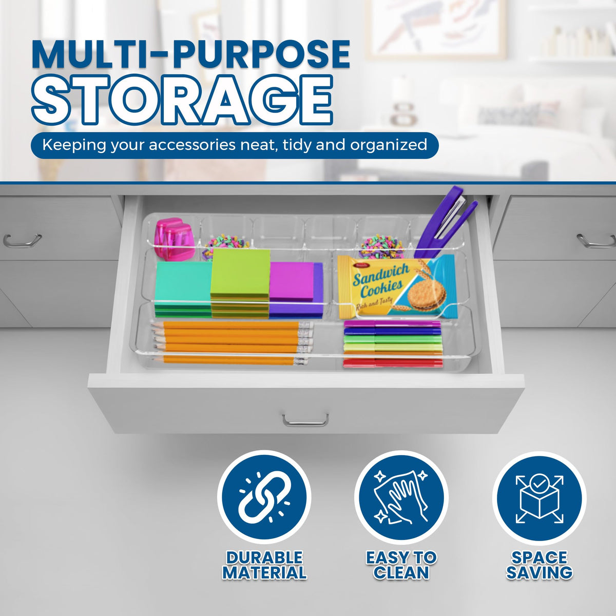 Manaloom Desk Drawer Organizer Tray with 9 Storage Compartments - For Home and Office - Drawer