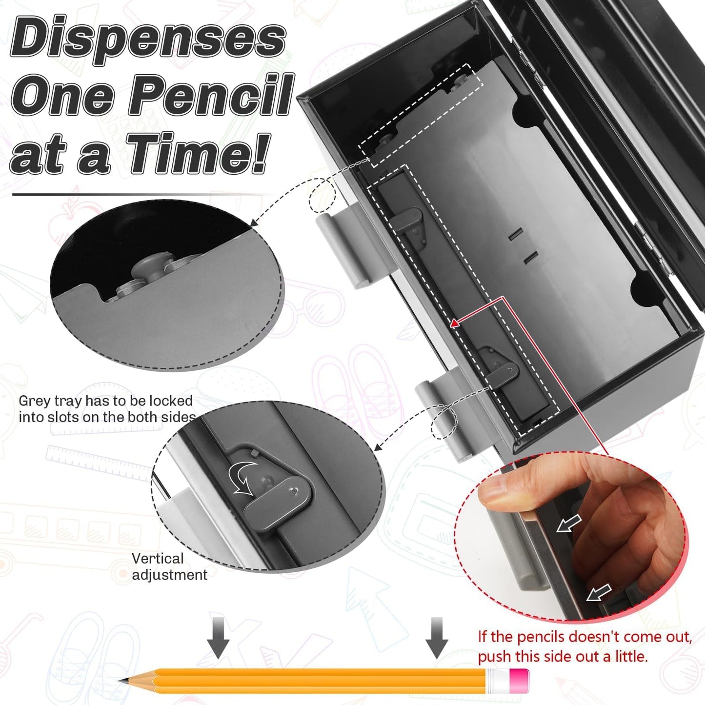 Creproly Pencil Dispenser for Classroom, Stainless Steel Pen Holder, Black